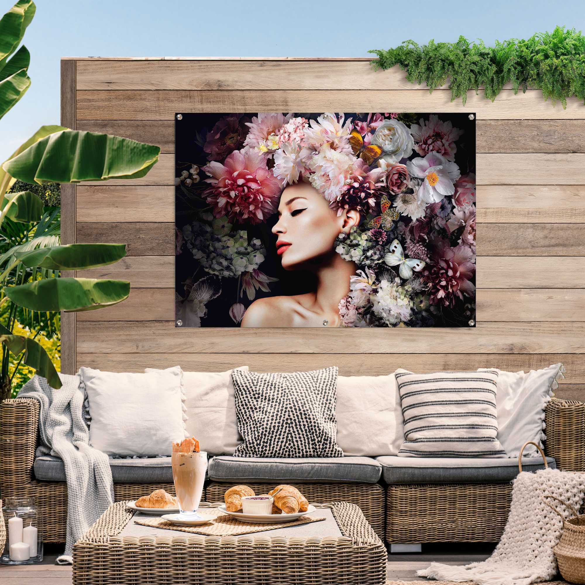 Reinders! Poster Frau mit Blumenhut, leichtes und wasserfestes Gartenposter für den Außeneinsatz | Poster