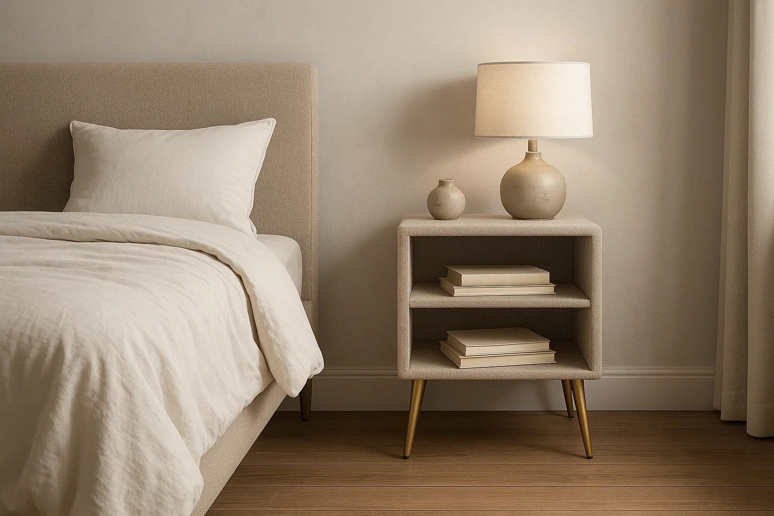 Home affaire Nachtschrank MOIVRE Polster-Nachtkommode wahlweise mit 2 Schubladen oder Fächer Nako auf goldenen Beinen, Maße B/T/H: 41/40,5/53,5cm, passend zum Bett