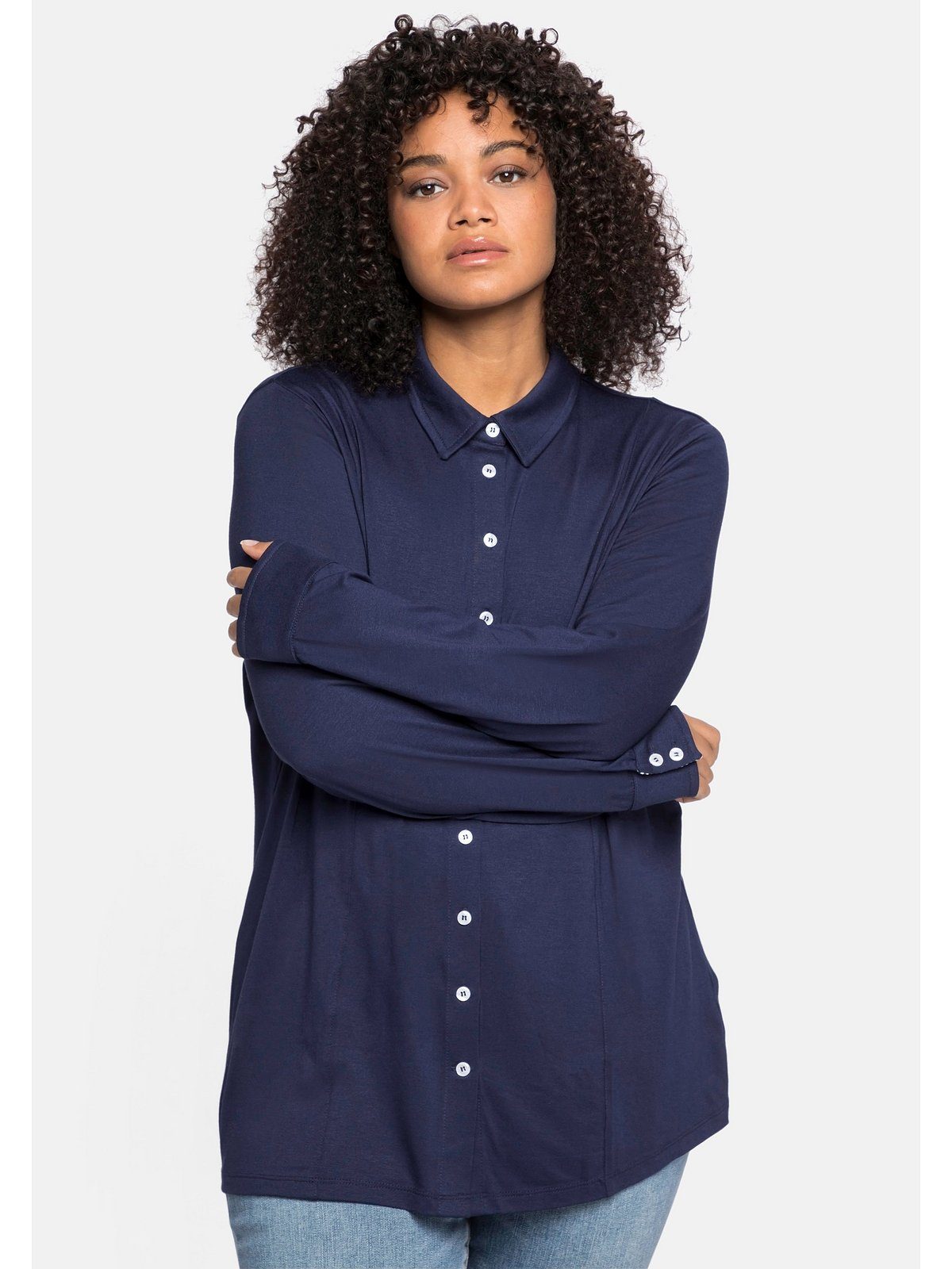 Sheego Langarmshirt Große Größen in Blusenform, aus Viskosejersey | V-Shirts