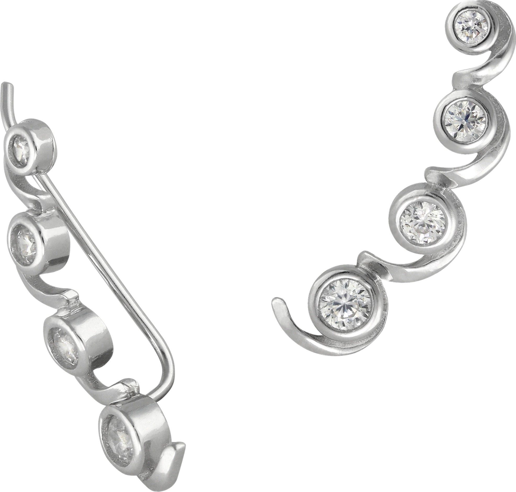 Paar Ohrklemmen SilberDream weiß Ear Cuff Welle Ohrringe