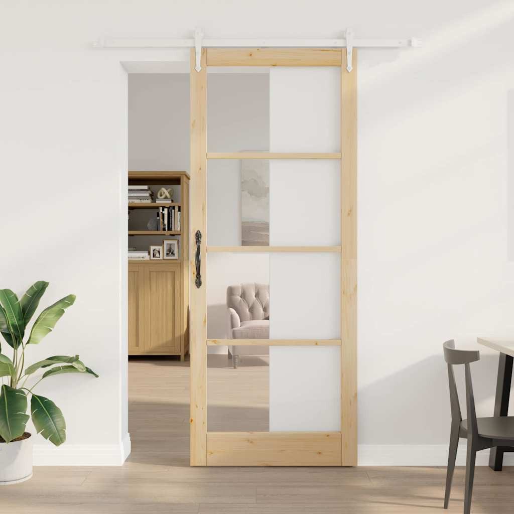 vidaXL Haustür Schiebetür 93 x 232 cm Massivholz Kiefer und Glas Natur (1-St)
