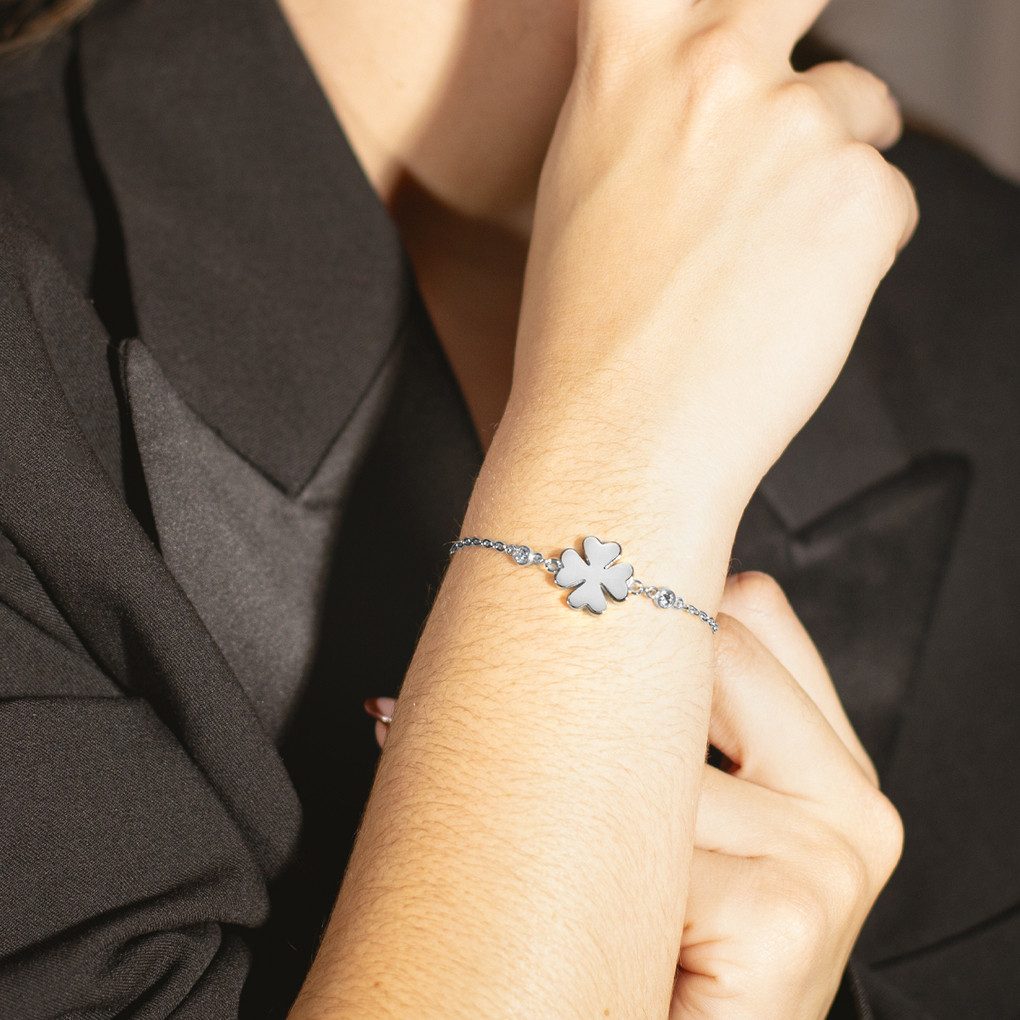 Lotus Armband Essentials - Kleeblatt, mit Glasstein
