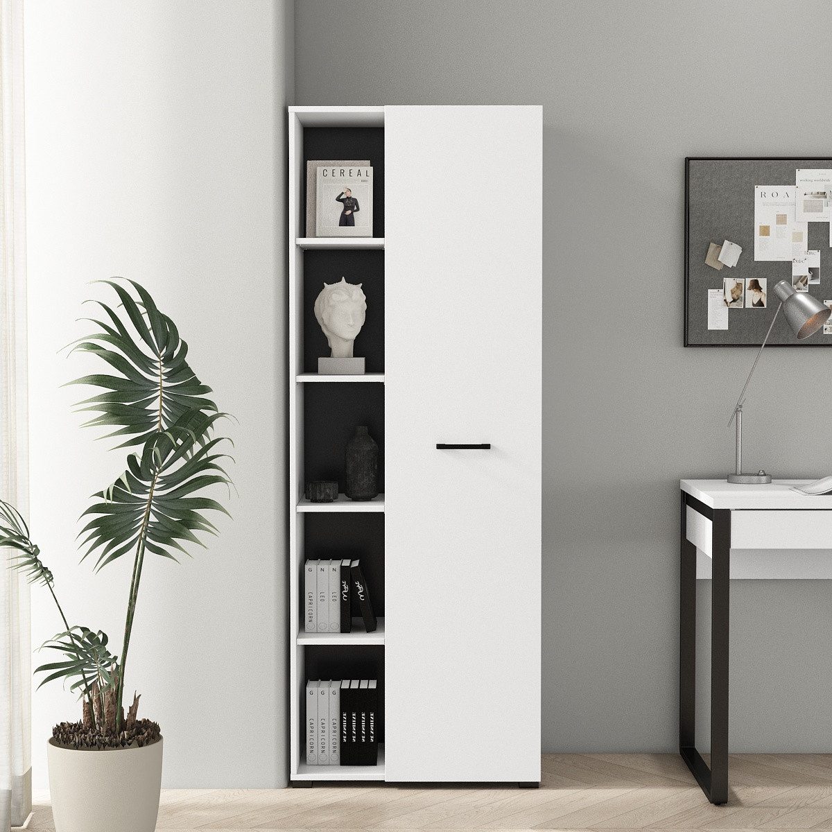 OTTO home Aktenschrank Moid, moderner Mehrzweckschrank, Maße: 64,5x41,5x175 cm, 5 Fächer mit viel Stauraum