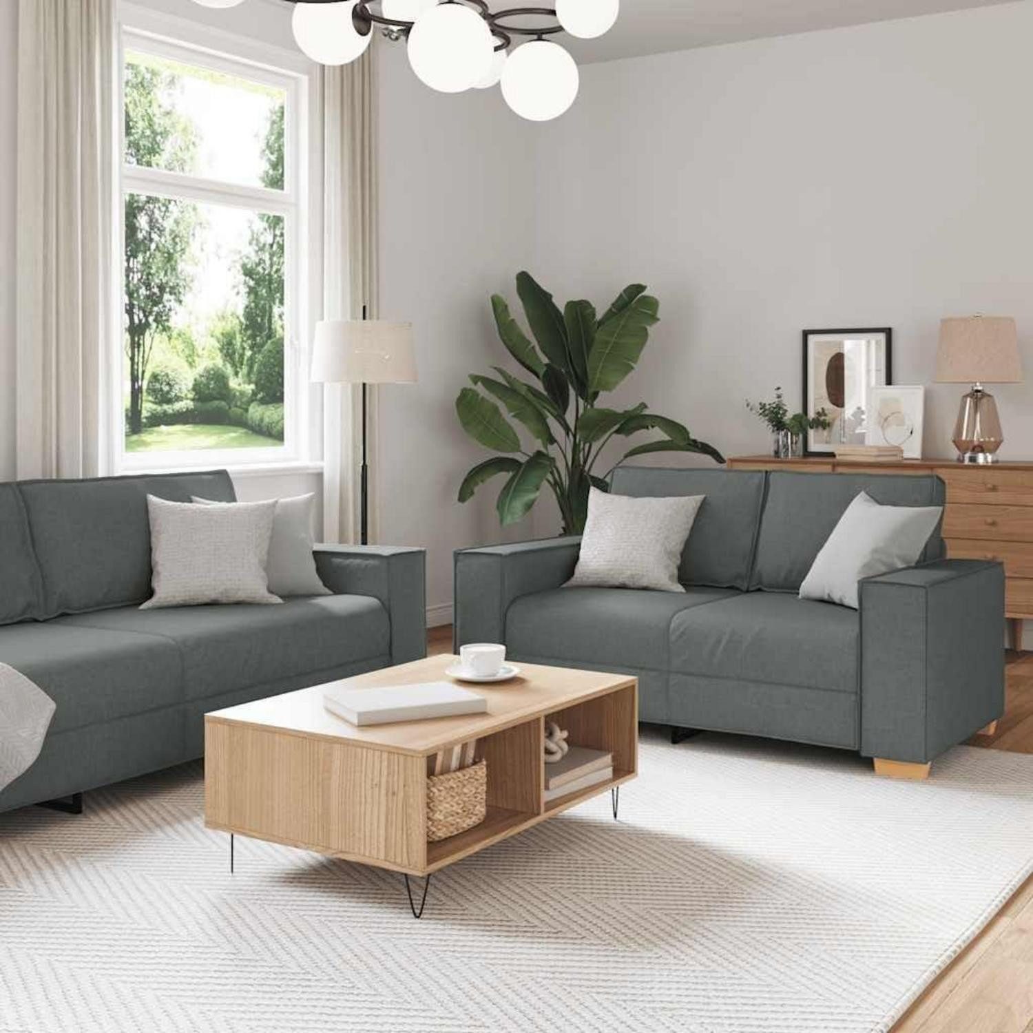 LuxusKollektion Sofa Sofa 3 Sitzer 2 Sitzer Stoff dunkelgrau 2-Sitzer+3-Sitzer Dunkelgrau