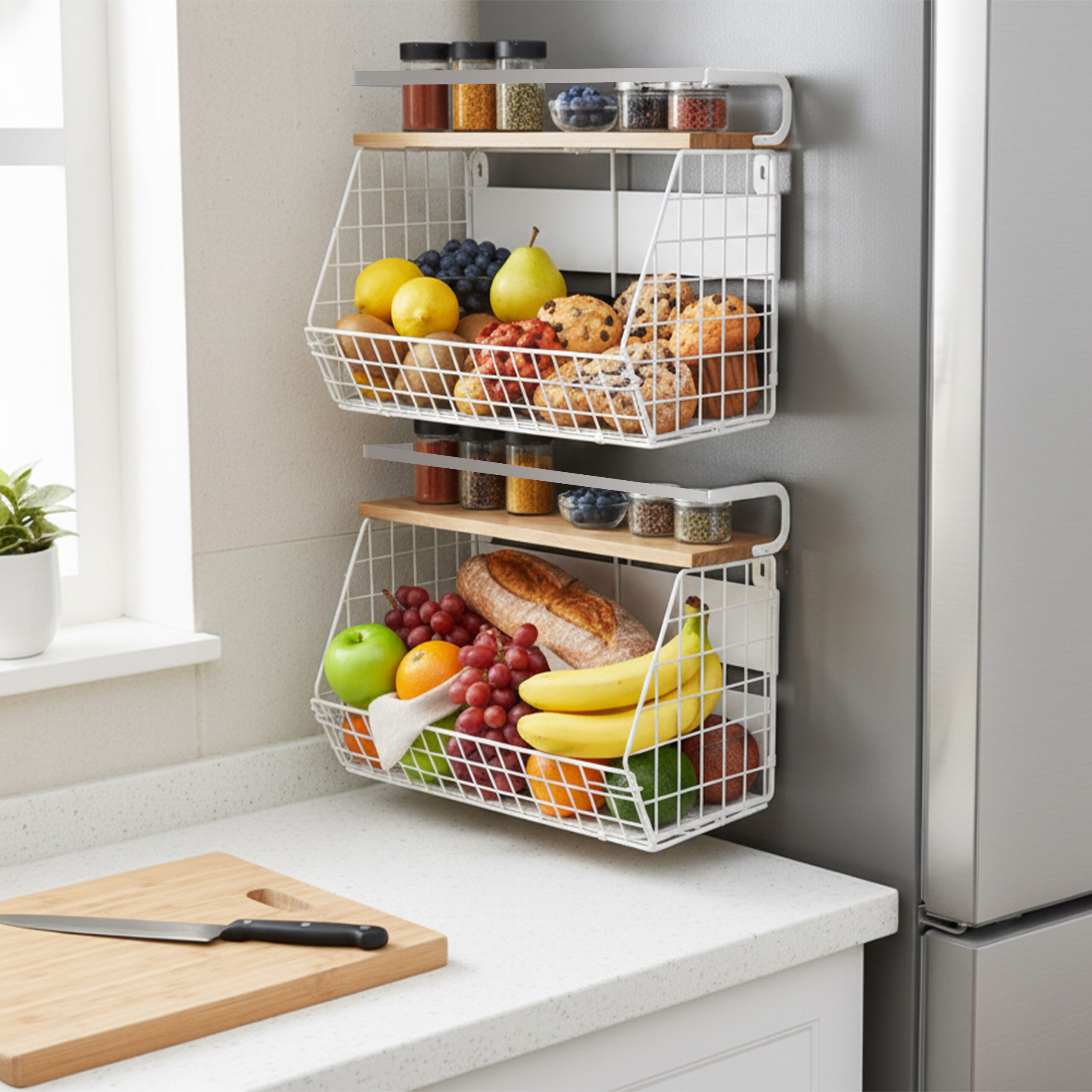relaxdays Obstschale Obstkorb Wandregal magnetisch 2er Set, Eisen, C
