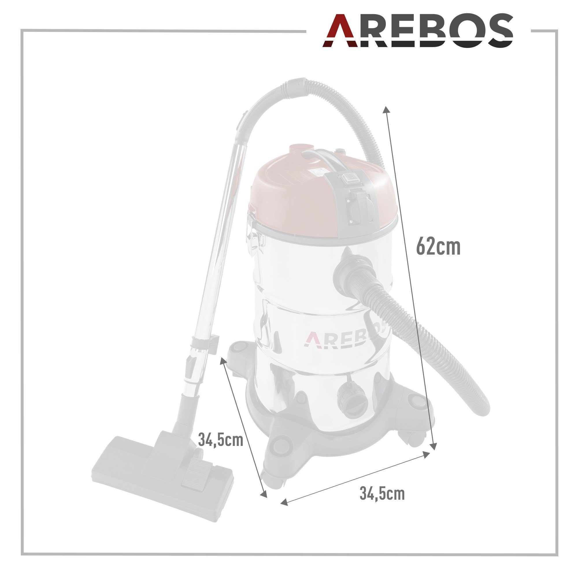 Arebos 30 für mit Entleerung Wassersauger und W, beutelloser sowie Industriesauger Trockensauger als als Wasserablass 1300 Trockensauger, praktischem Verwendbar rot schnelle mit Beutel L, Filter Nass-& 5in1, 1300W,
