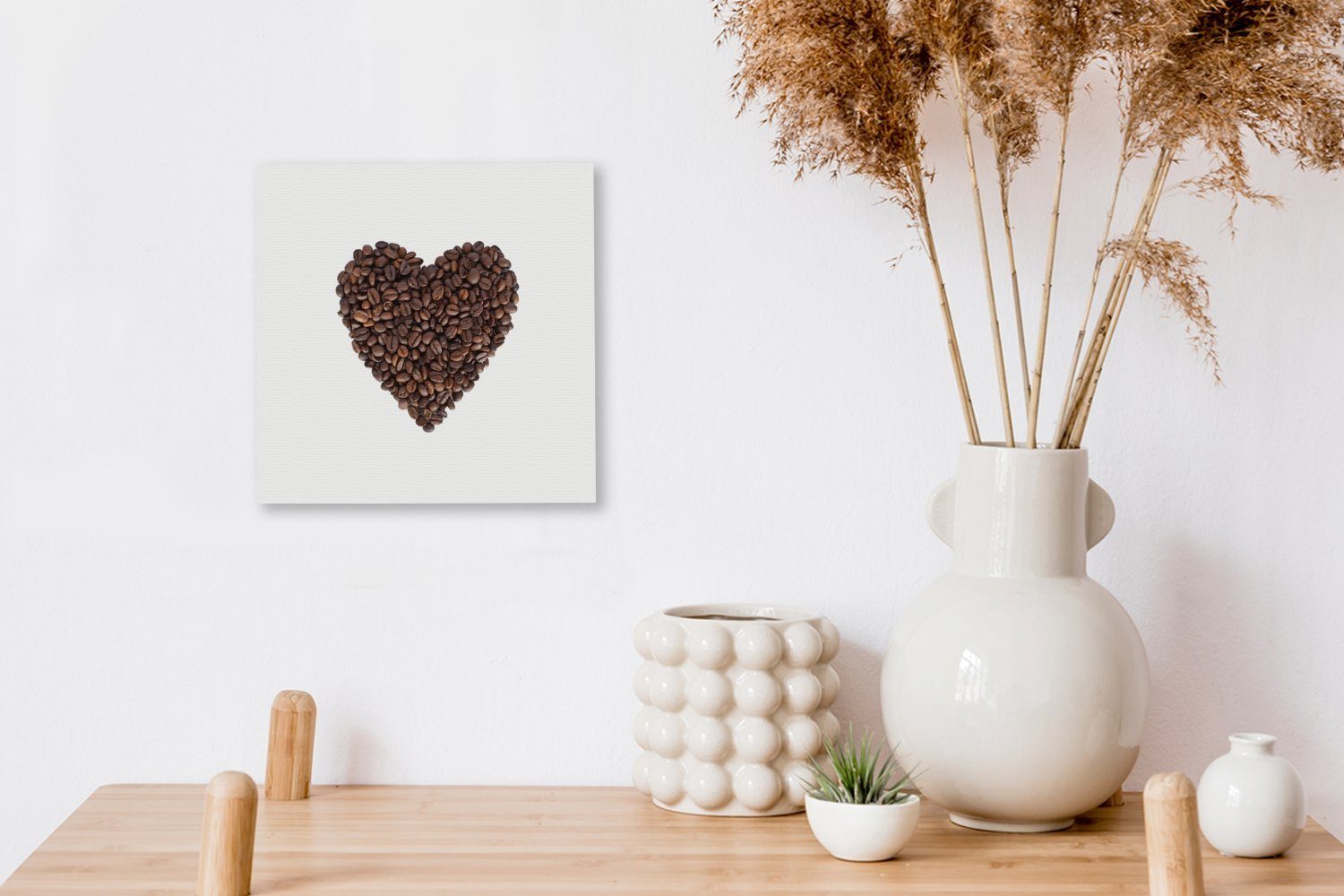 St), OneMillionCanvasses® Wohnzimmer aus (1 Leinwandbild Herz für Bilder Schlafzimmer Kaffeebohnen, Leinwand