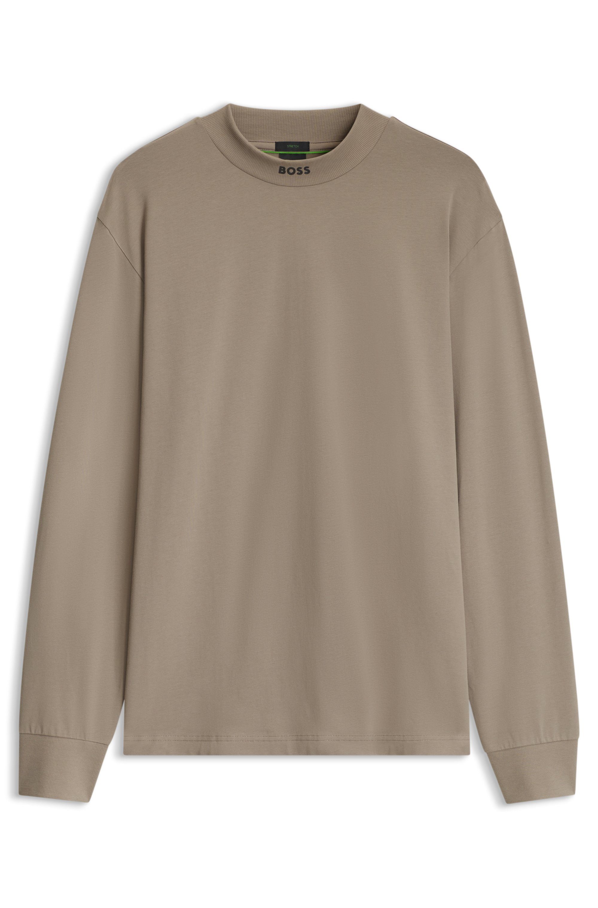 BOSS GREEN Langarmshirt Stretch Jersey Baumwolle, Relaxed Fit, Rundhalsausschnitt