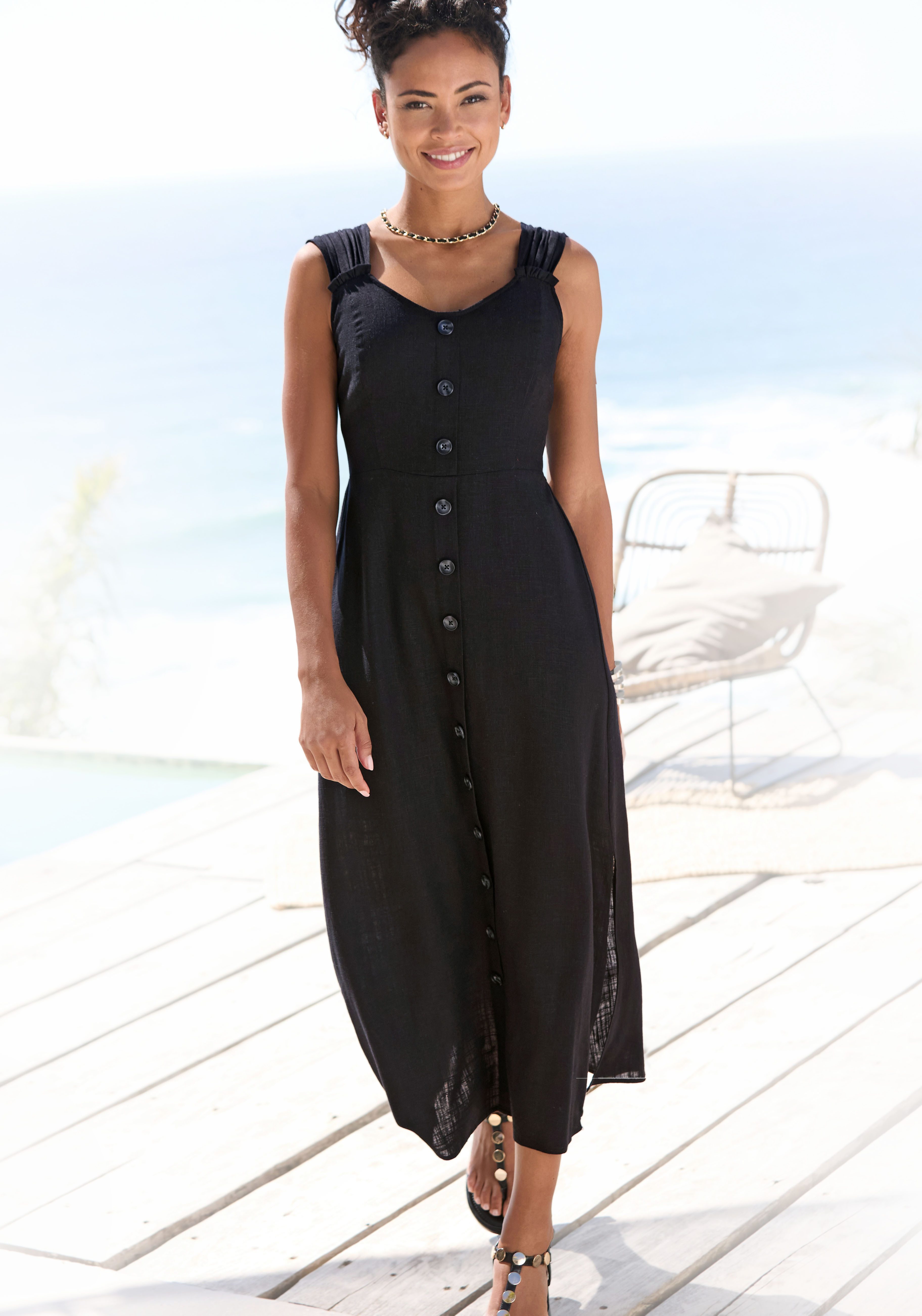 LASCANA Maxikleid mit breiten Trägern aus Webware in Leinenoptik, sommerlic günstig online kaufen