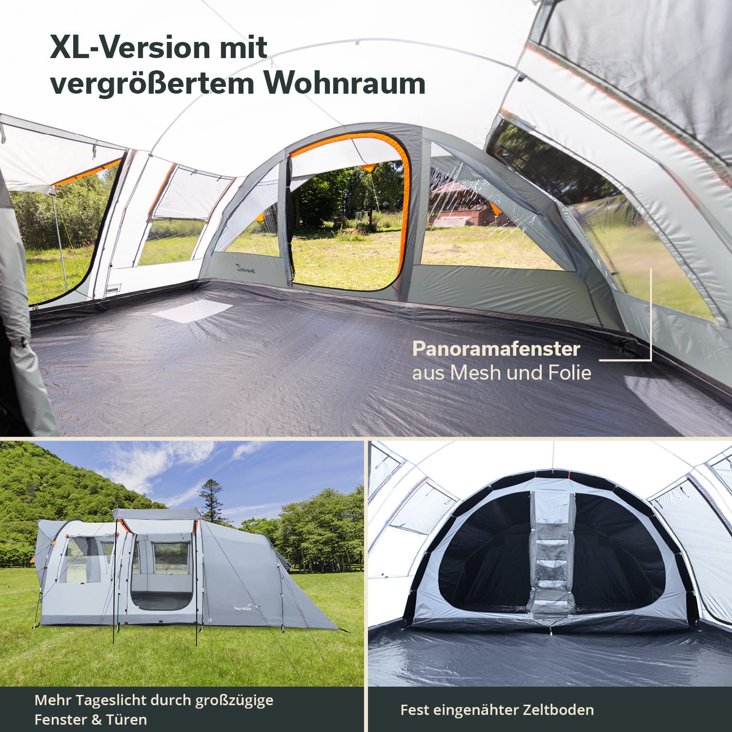 Skandika Tunnelzelt Campingzelt, Familienzelt, Egersund 5 XL Sleeper Protect, 2 m Stehhöhe, Personen: 5 (dunkle Schlafkabine, wasserdicht, 5000 mm Wassersäule), mit Sleeper Technologie, eingenähter Zeltboden, Moskitonetz, UPF 50+