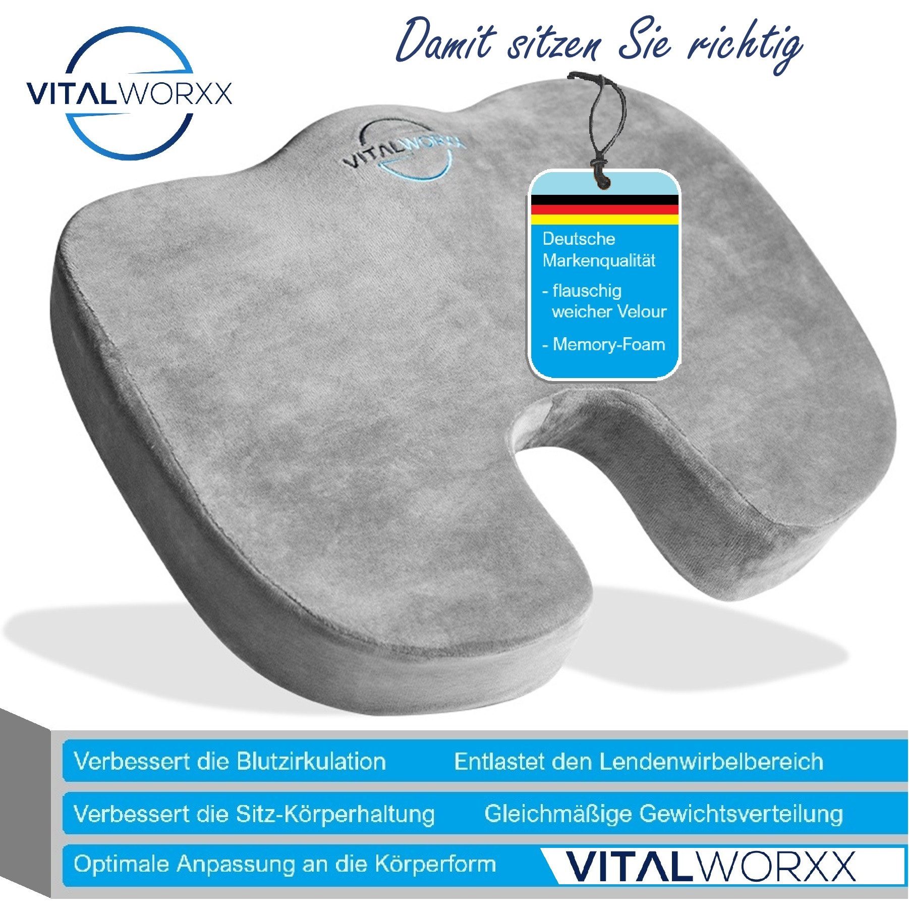 VITALWORXX Steißbeinkissen Orthopädisches Sitzkissen ideal für Büro und Aut günstig online kaufen