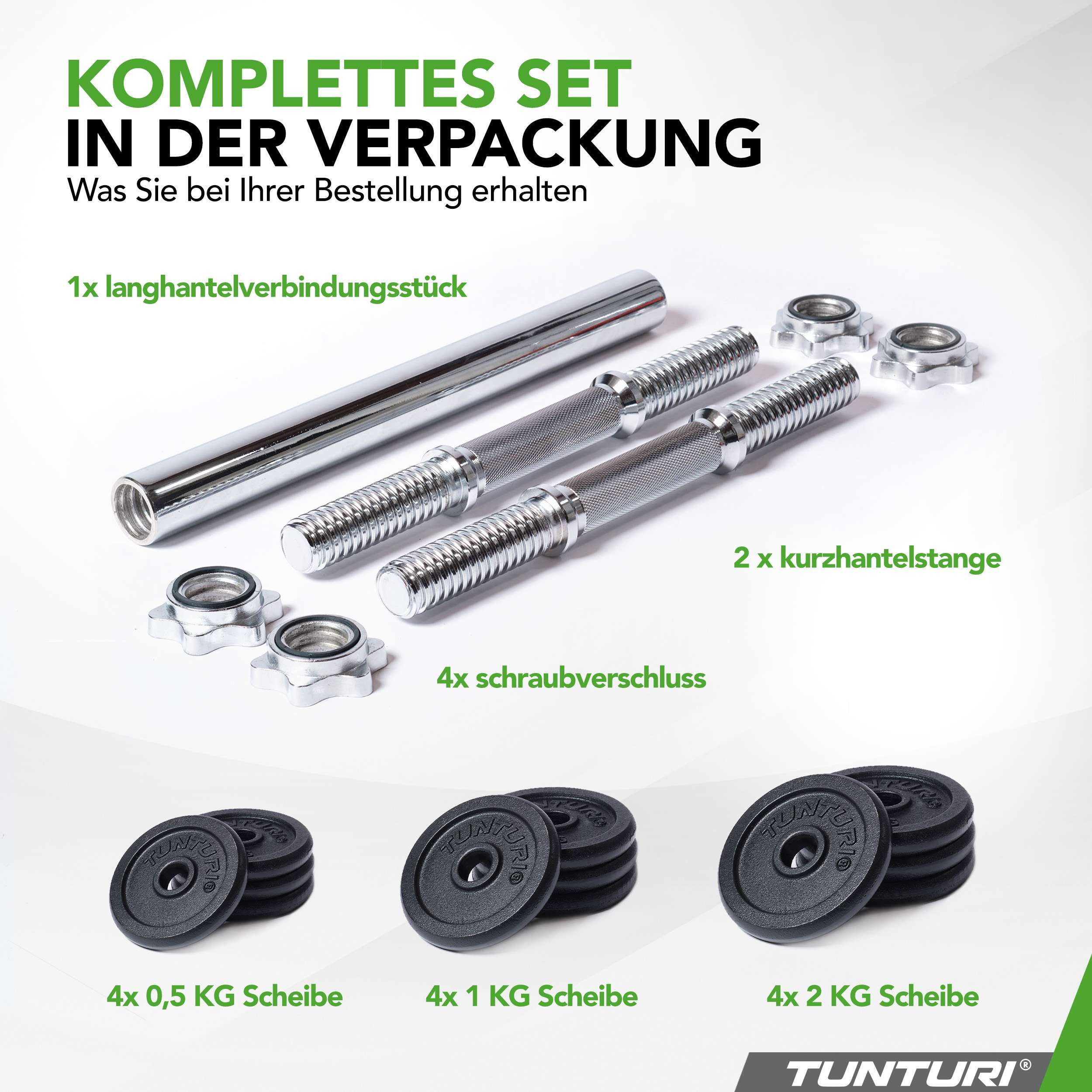 Tunturi Dumbbell Gewichtsset für Hanteln und Kurzhanteln - 20 kg Hantelset - Hantelstan
