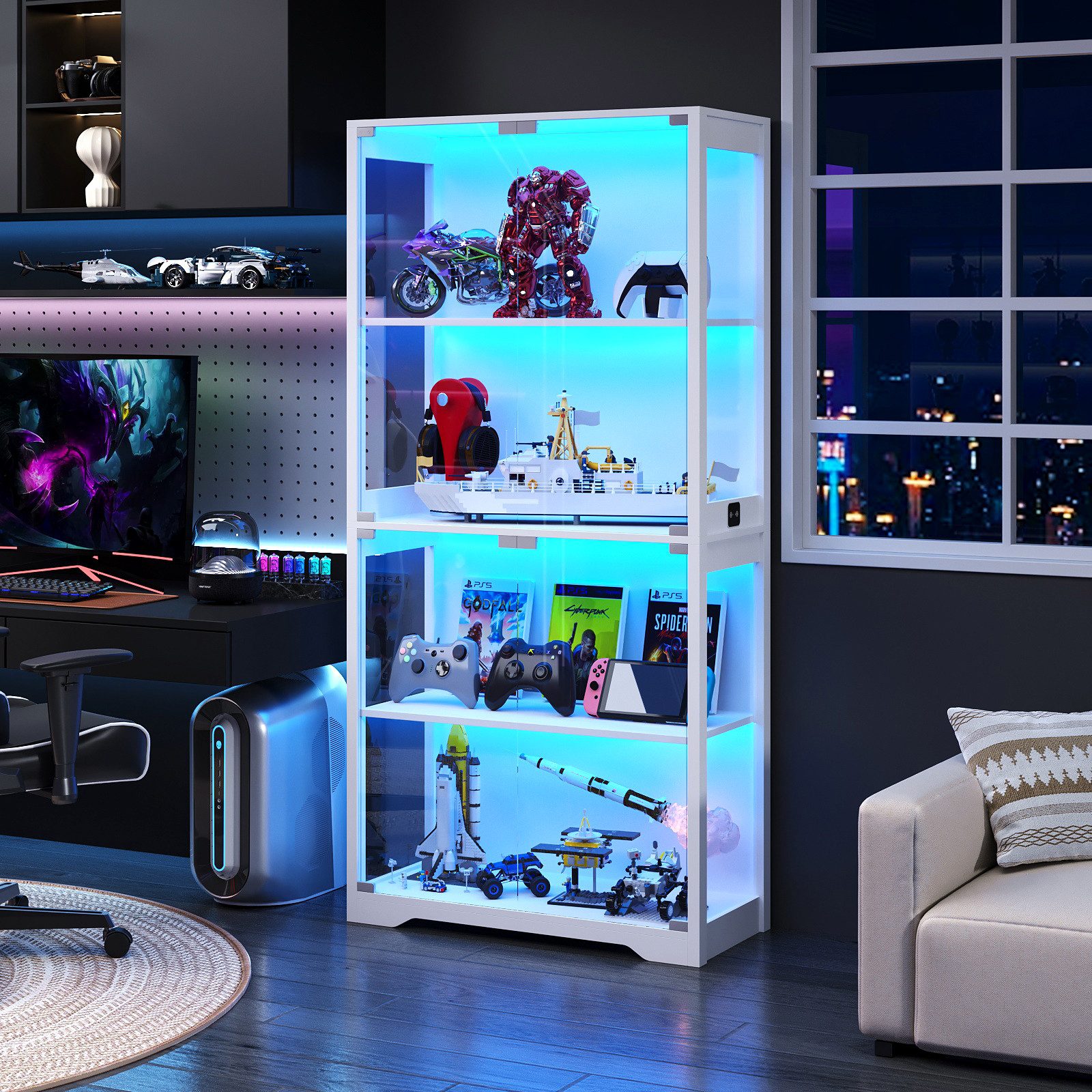 BROTTAR Glasvitrine mit LED 4 Ebenen Sensorsystem (1-St) 80×35×165cm, weiß – Bild 4 von 5