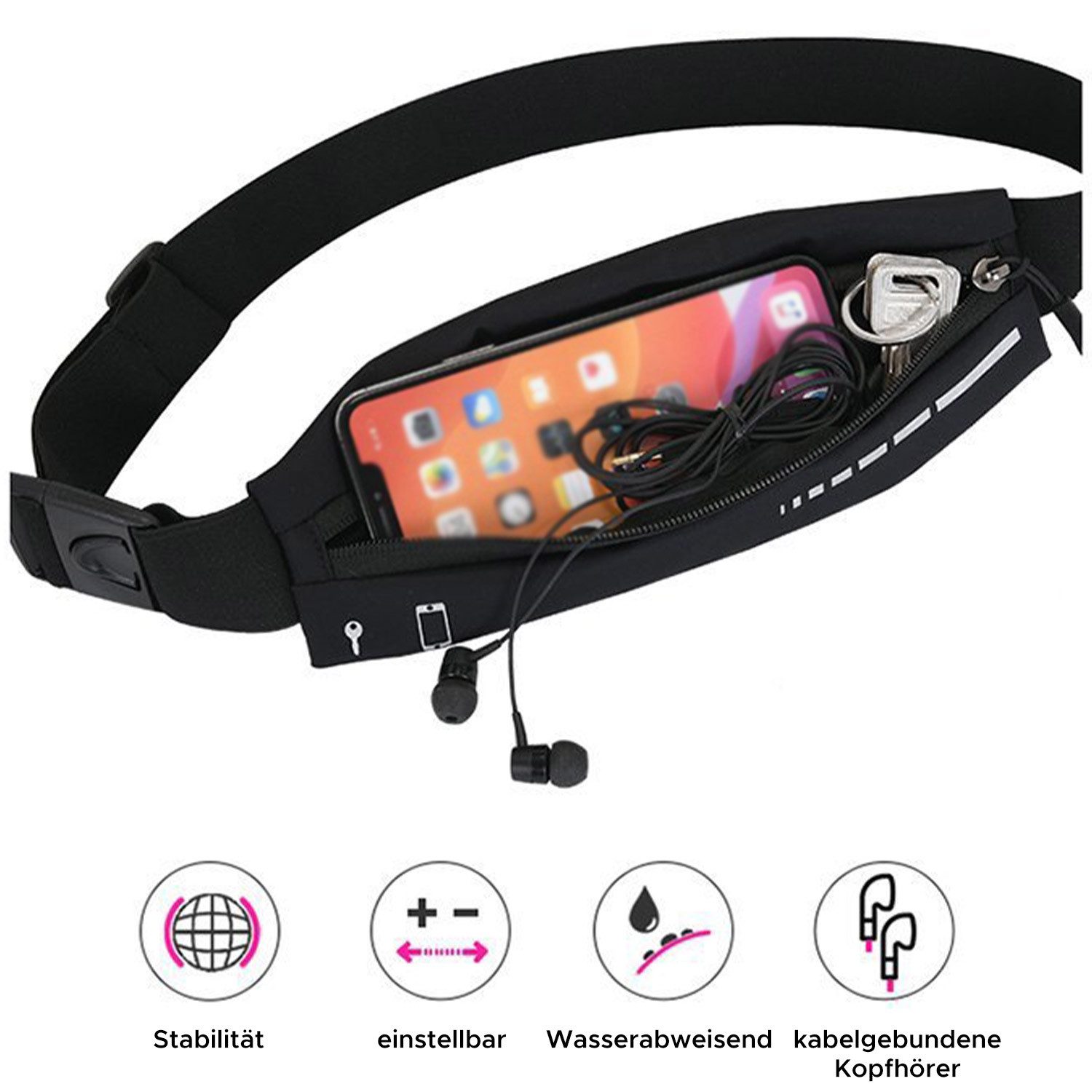 Refttenw Laufgürtel Sport-Bauchtasche Ultraleichte Hüfttasche für Workout Joggen Verstellbarer Hüftgurt, Wasserdicht und Reflektierend