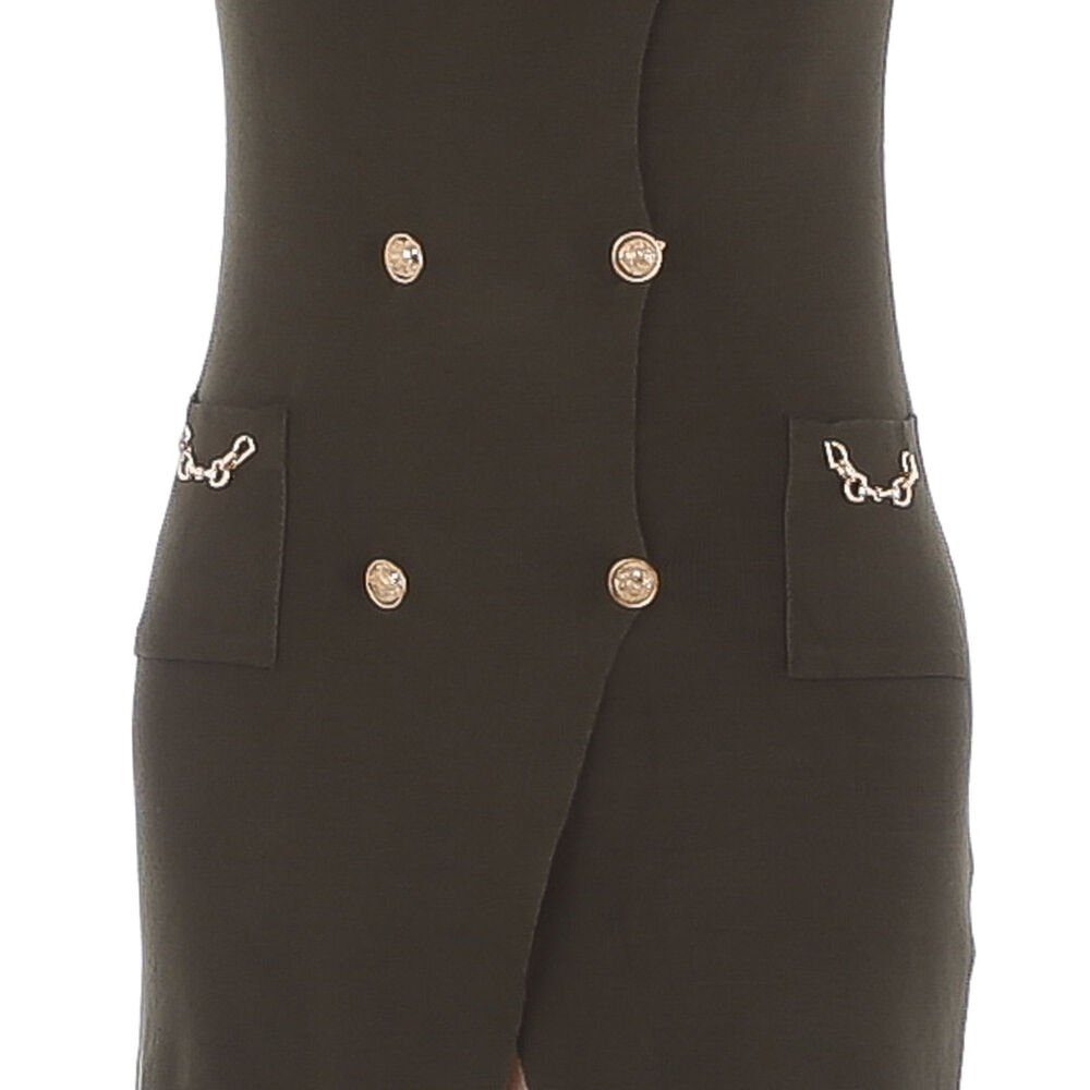Party & Clubwear Kette Strickoptik Strickkleid Ital-Design Damen Khaki Stretch Minikleid Asymmetrisch in