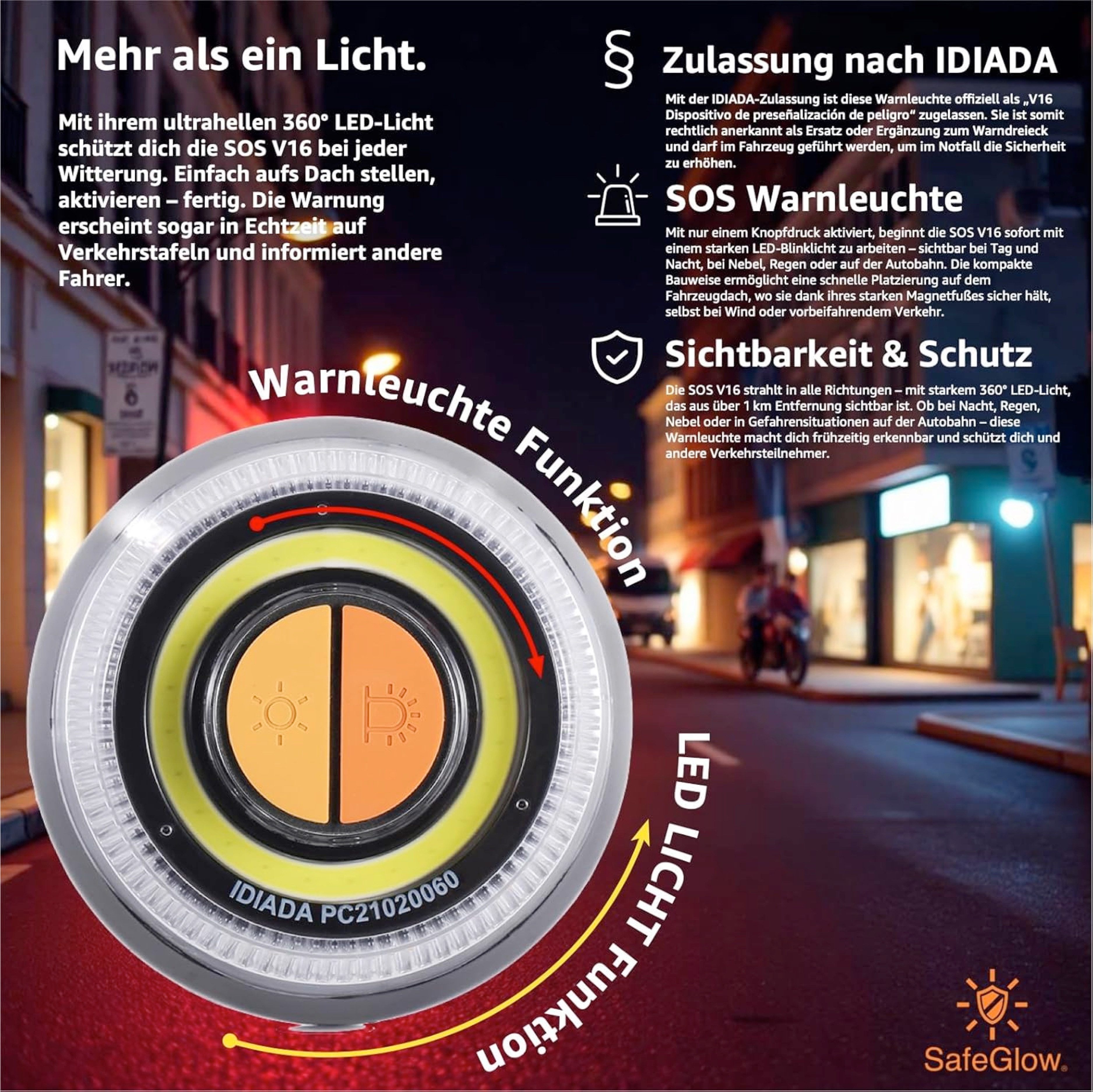Safeglow Erste-Hilfe-Set 3 in 1 Set - Warnleuchte V16 IDIADA - Warnweste & Verbandskasten, (Set, 1 St)