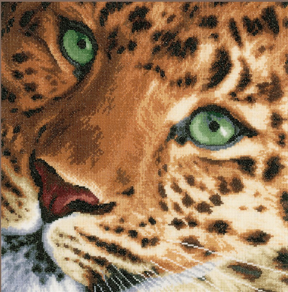 Lanarte Kreativset Lanarte PN-0155213 Nahaufnahme vom Leoparden Kreuzstichpackung, (Set, embroidery Kit), Made in Europe