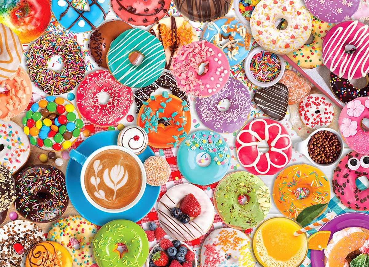 Puzzle 1000 Teile Puzzle - Puzzle - Leckere Donuts in bunten Farben, Puzzleteile