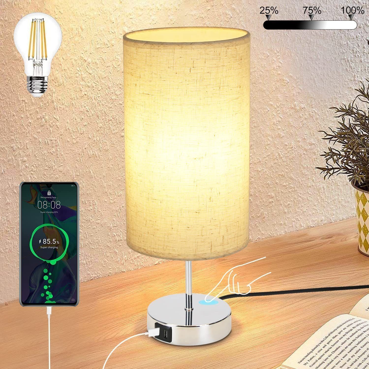 Nettlife Nachttischlampe Touch Dimmbar Stoffschirm E27 günstig online kaufen