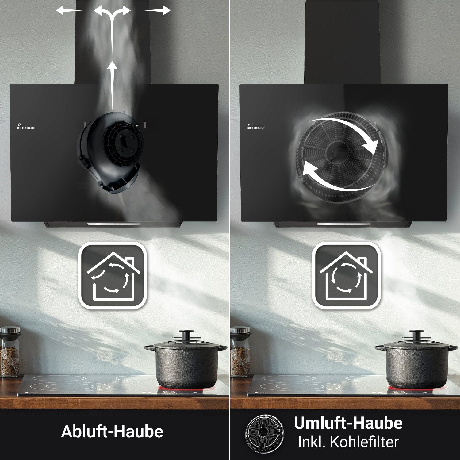 KKT KOLBE Wandhaube Dunstabzugshaube 60cm BASE6004S Dunstabzugshaube 60cm BASE6004S, Abzugshaube / Abluft / 60cm / Umluft / Schwarz / Gestensteuerung / LED