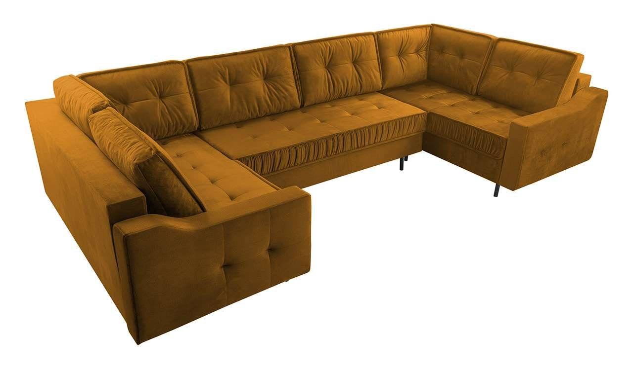 Bettsofa MÖBEL MKS U-Form - Couch Wohnlandschaft - Schlaffunktion Ecksofa Gelb U, mit ABETO Monolith