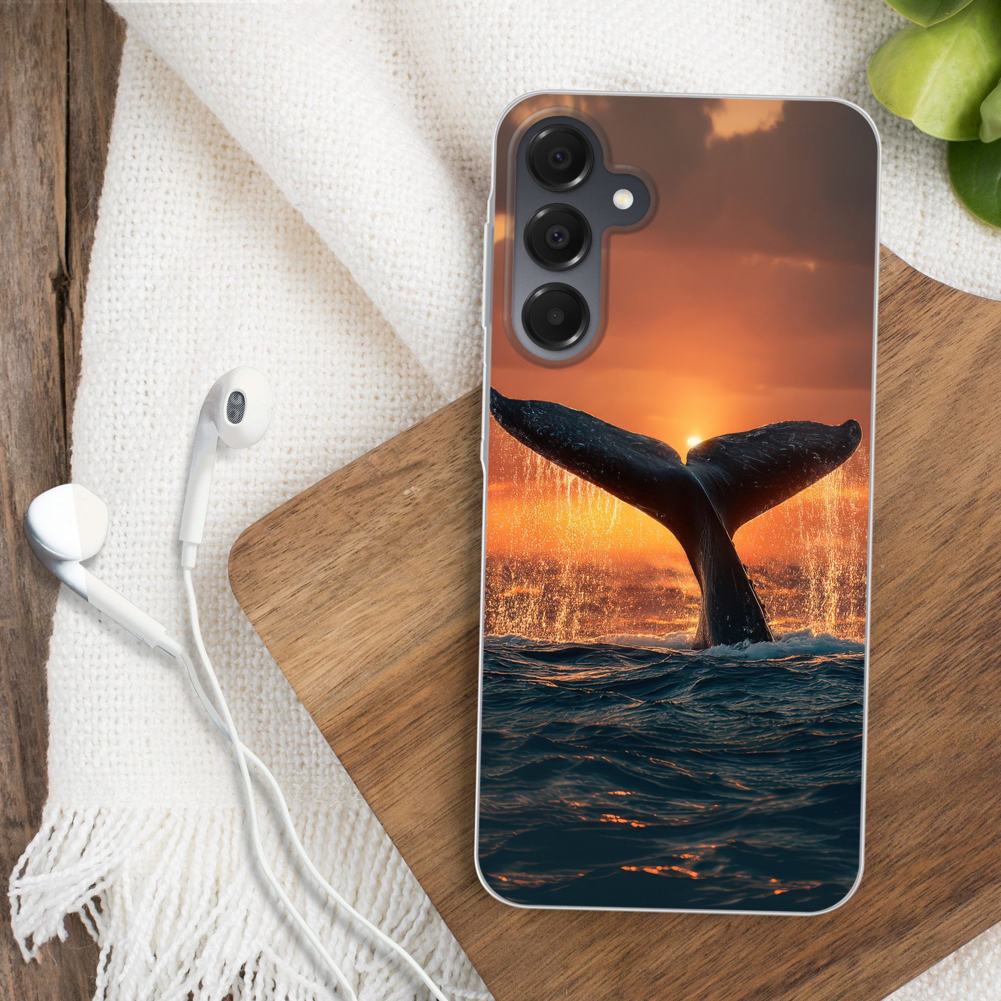 MuchoWow Handyhülle für Samsung Galaxy A16 Schwanz eines Wals - Wasser - Sonnenuntergang, Handy Case, Silikon, Bumper Case Dünn