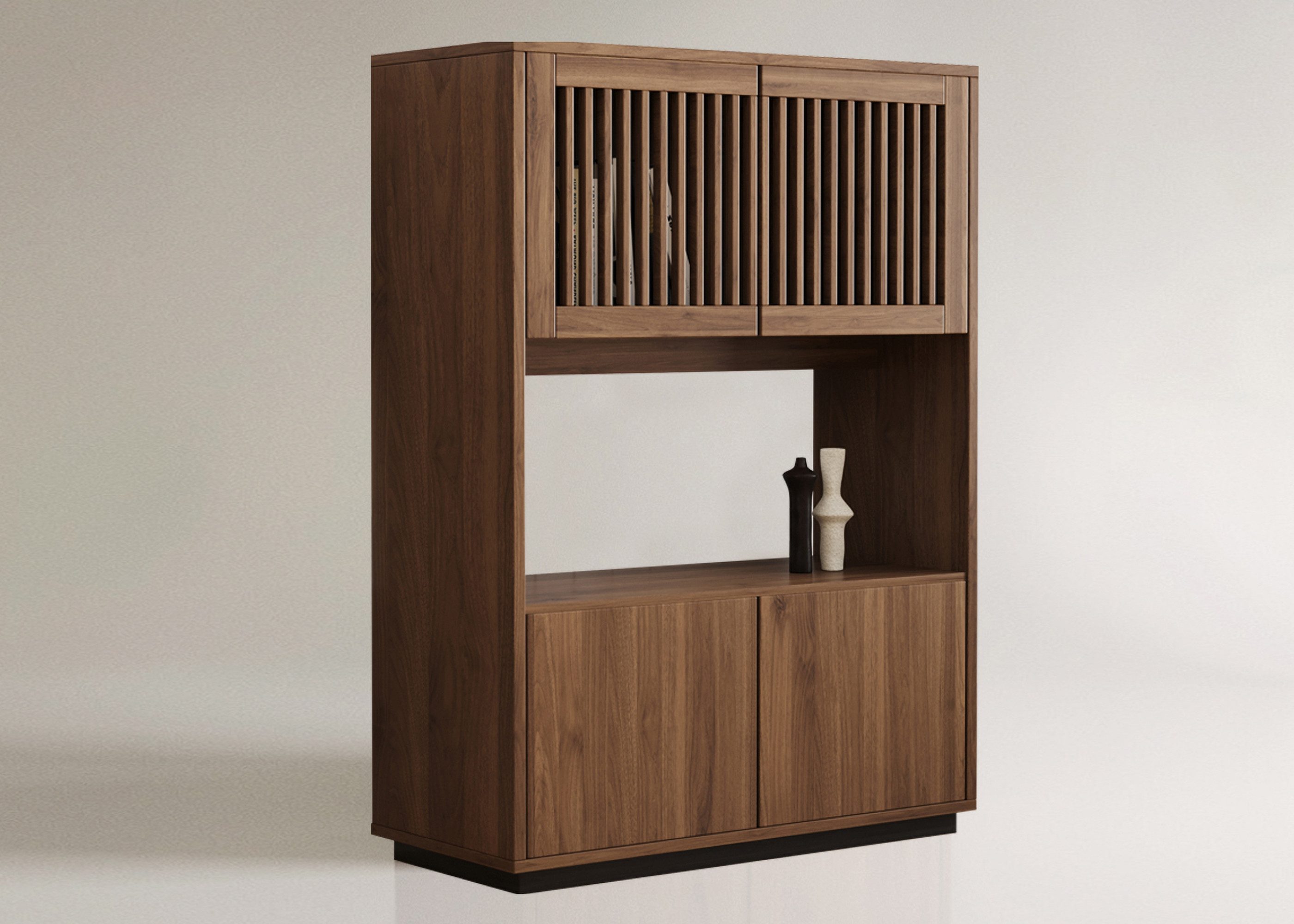 oleyluckidea Sideboard Küchenschrank Holz, Lamellentüren, Sideboard mit Regal, walnuss (Set), Breite 85 cm