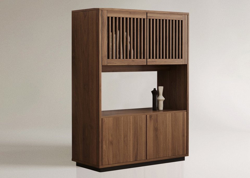 oleyluckidea Sideboard Küchenschrank Holz, Lamellentüren, Sideboard mit Regal, walnuss (Set), Breite 85 cm