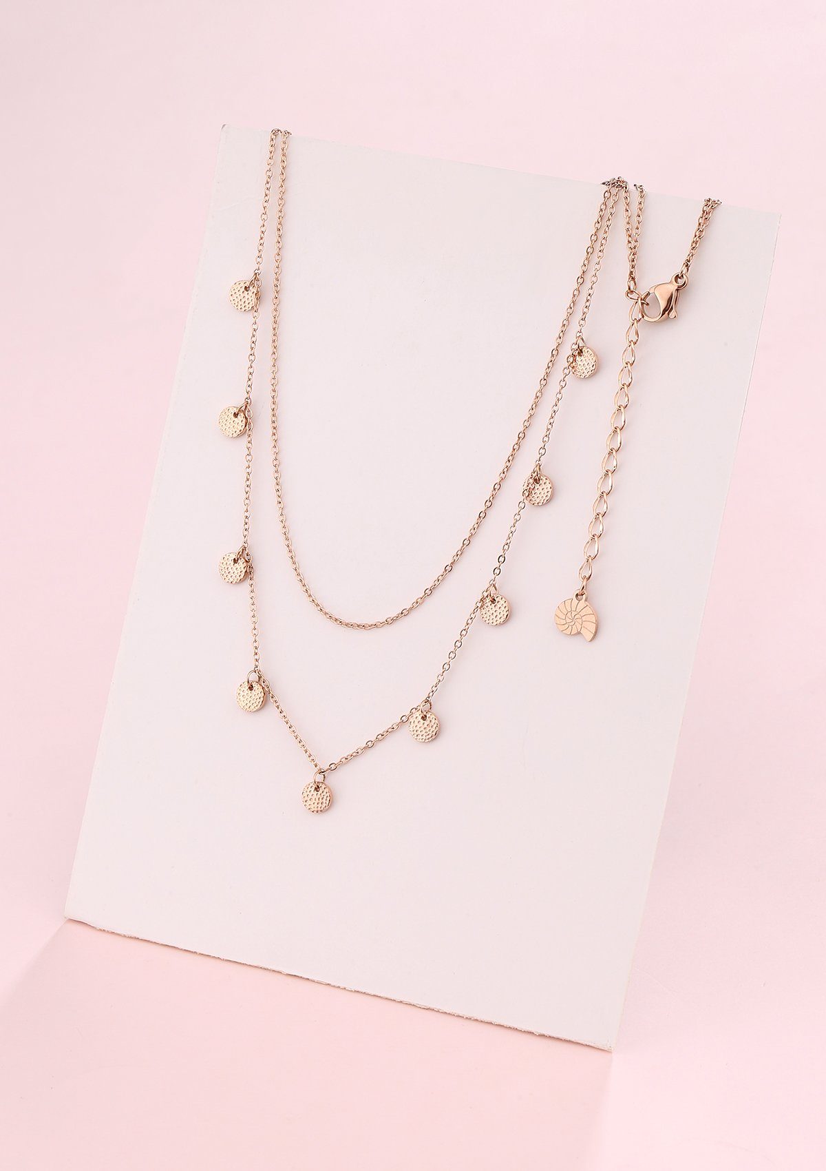 Hey Happiness Charm-Ketten-Set 2er Damen Layer mehrreihig, 18K Roségold Vergoldet, Kette Plättchen hängend, Halskette Schlange, Damenset wasserfest – Bild 3 von 5