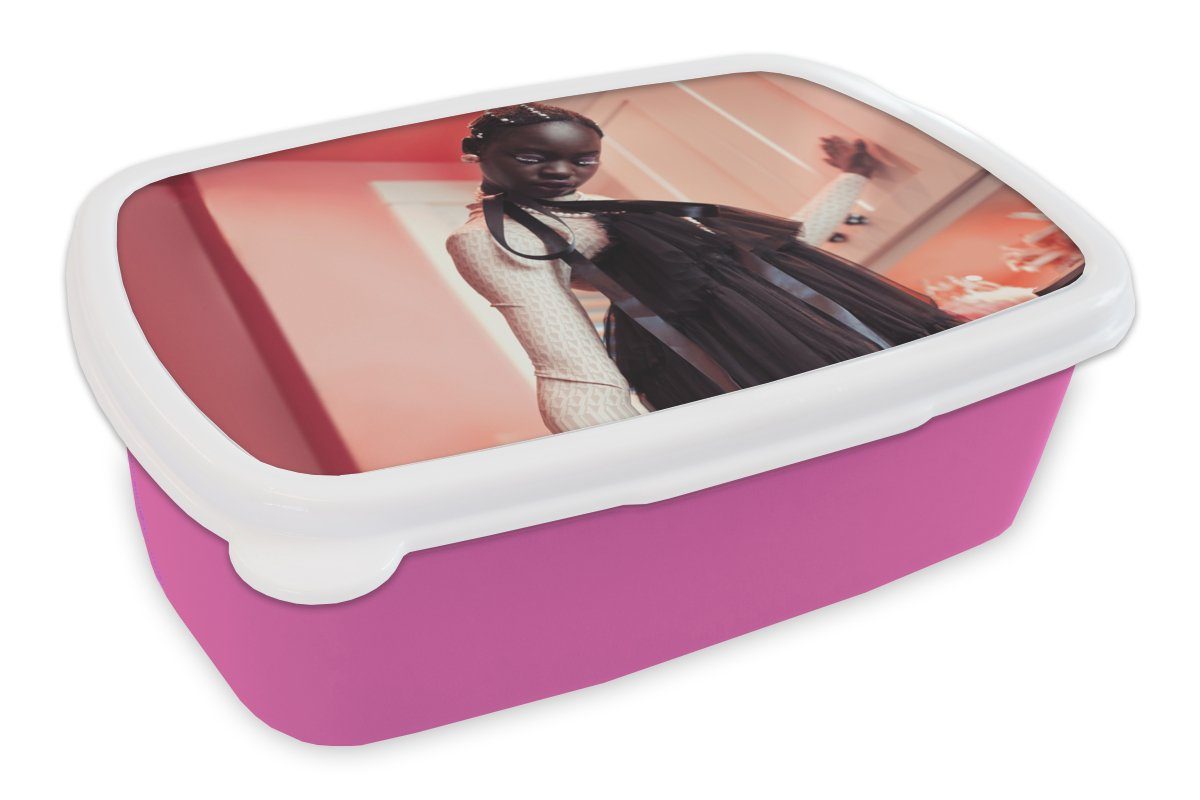 Hohe Brotdose Frau (2-tlg), - Kunststoff - Erwachsene, für Lunchbox - rosa Kunststoff, Absätze Kinder, Porträt, Pastell Snackbox, Brotbox MuchoWow Mädchen,