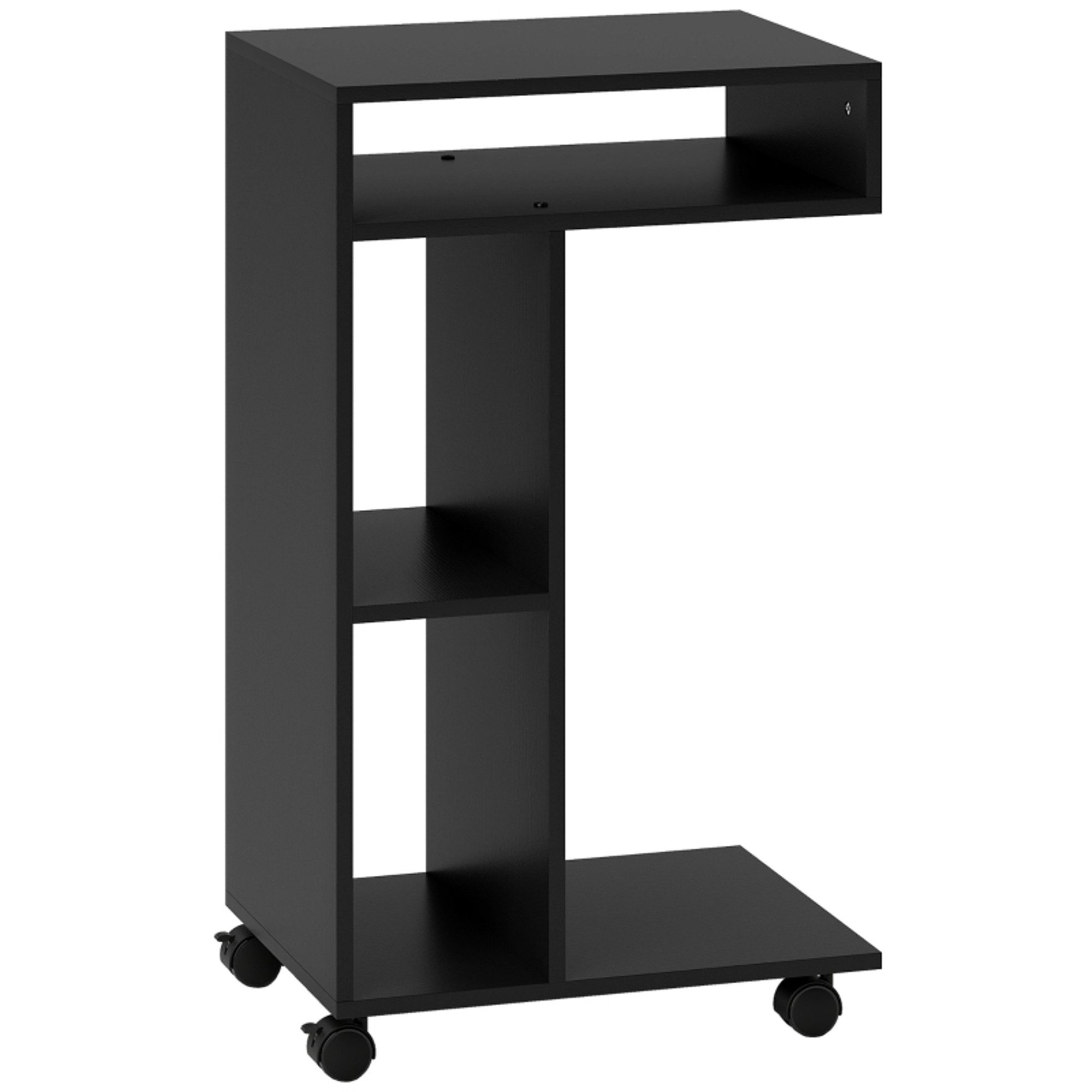 MC Star Beistelltisch C-förmiger Servierwagen, 4 Rollen, 3 Fächer, 40 x 30 x 69 cm, Schwarz