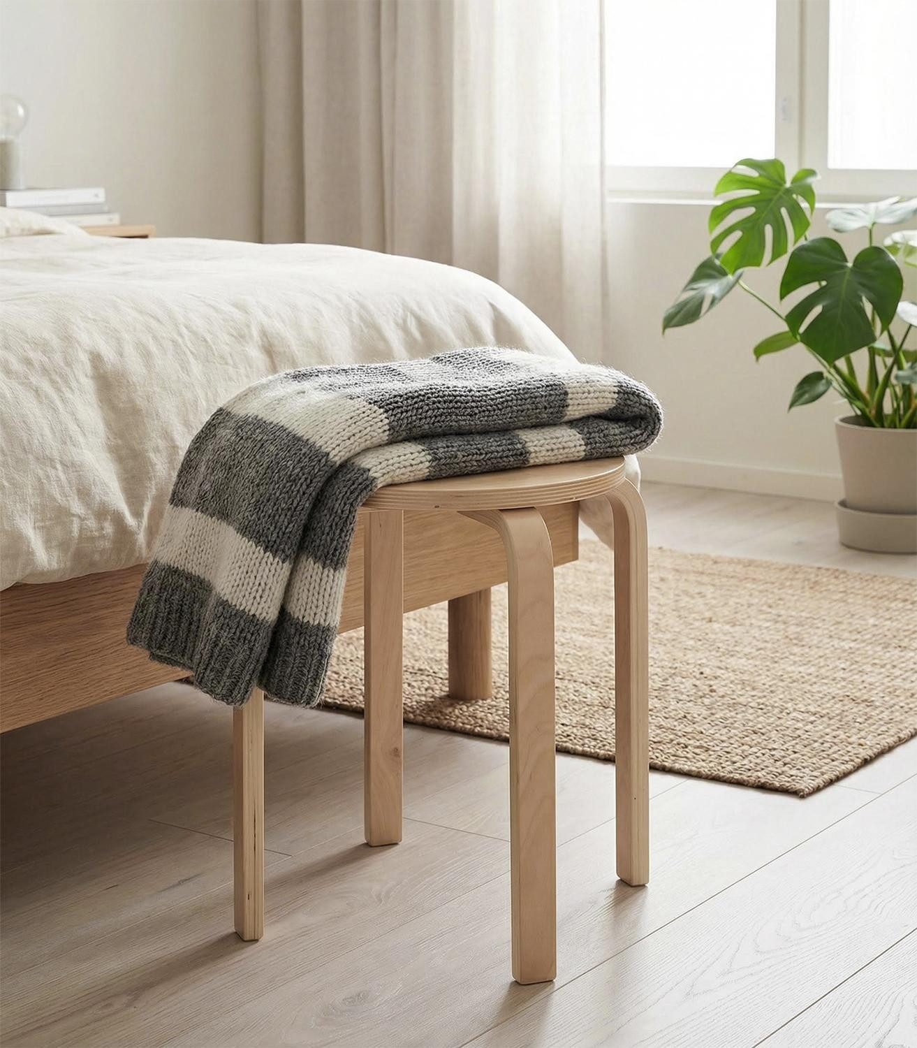 Home4You Hocker, Ø 32 x H 45 cm, Beige, Birkenschichtholz, auch als Beistelltisch verwendbar