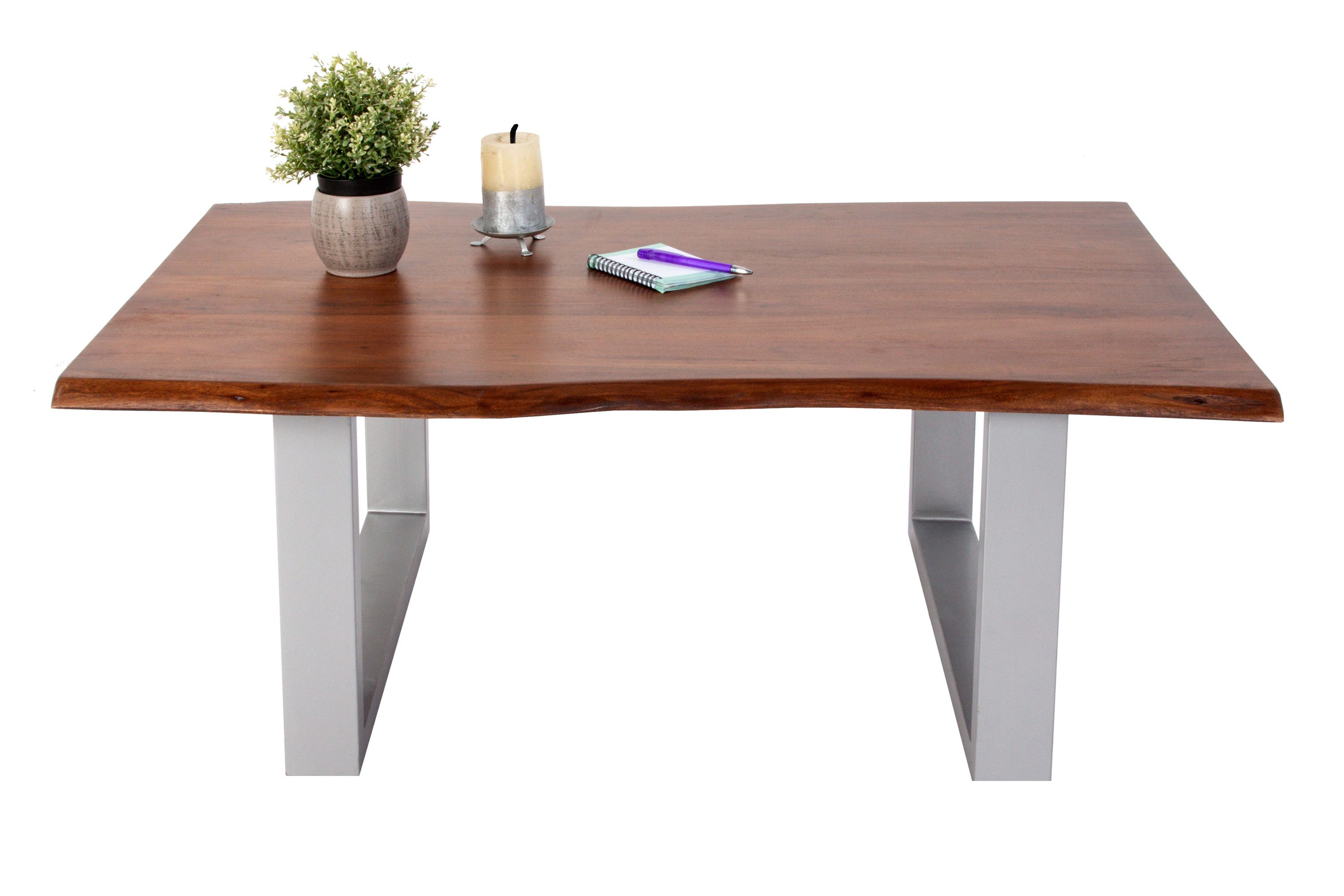 SAM® Couchtisch Galanta, Akazienholz, natur- oder nussbaumfarben, Baumkante, Metallgestell