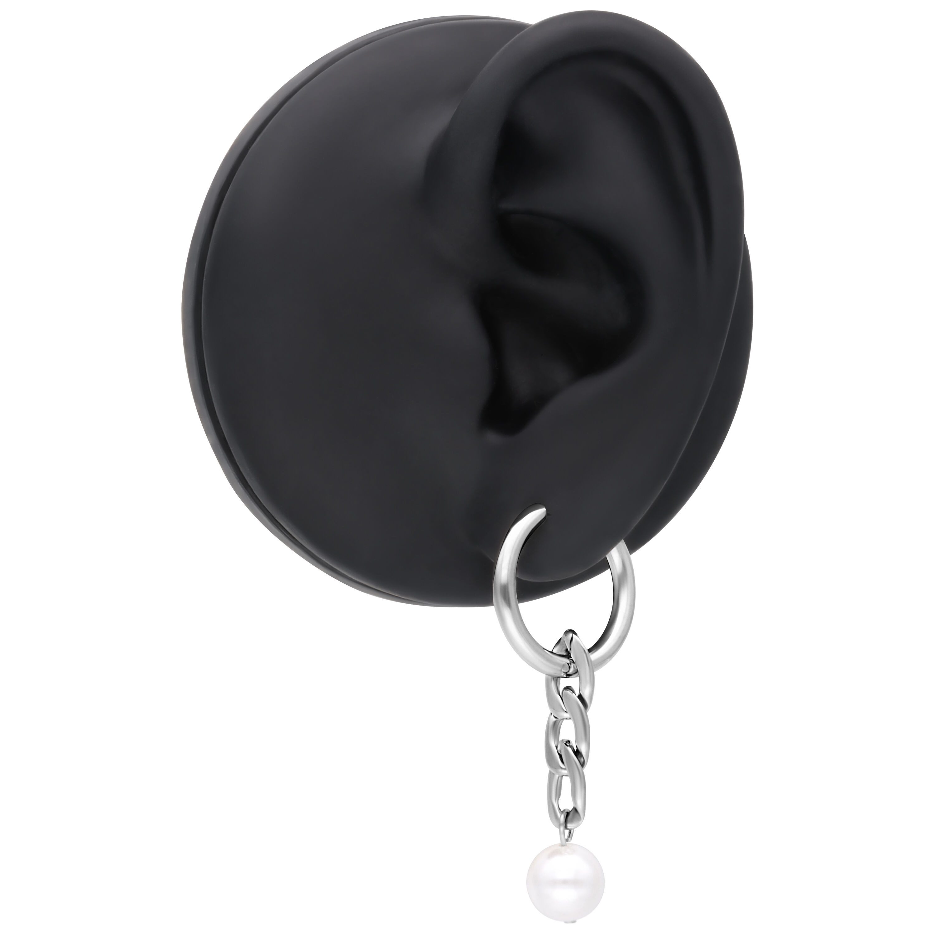 Wildcat Paar Creolen Little Chunky Synthetic Pearl Hoops für Ohr, 1 Stück, Chirurgenstahl 316L - wasserfest, hautverträglich, Silber – Bild 3 von 5