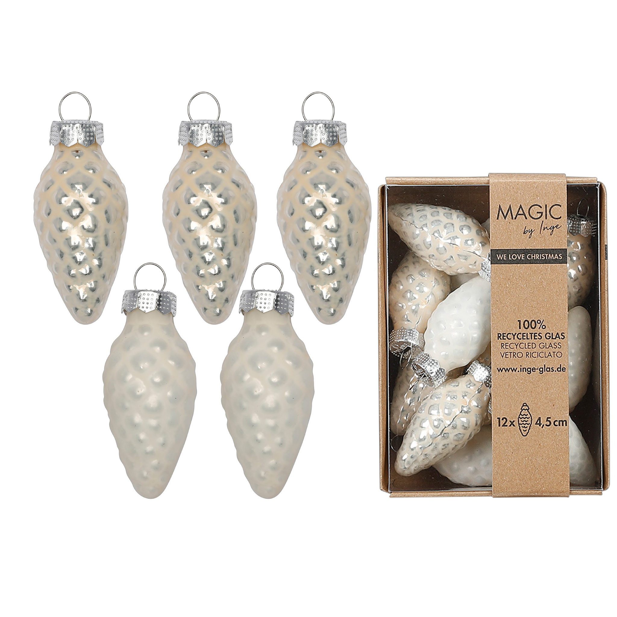 MAGIC by Inge Christbaumschmuck, Christbaumschmuck Zapfen 4,5cm Glas 12 Stück - Blanched Almond