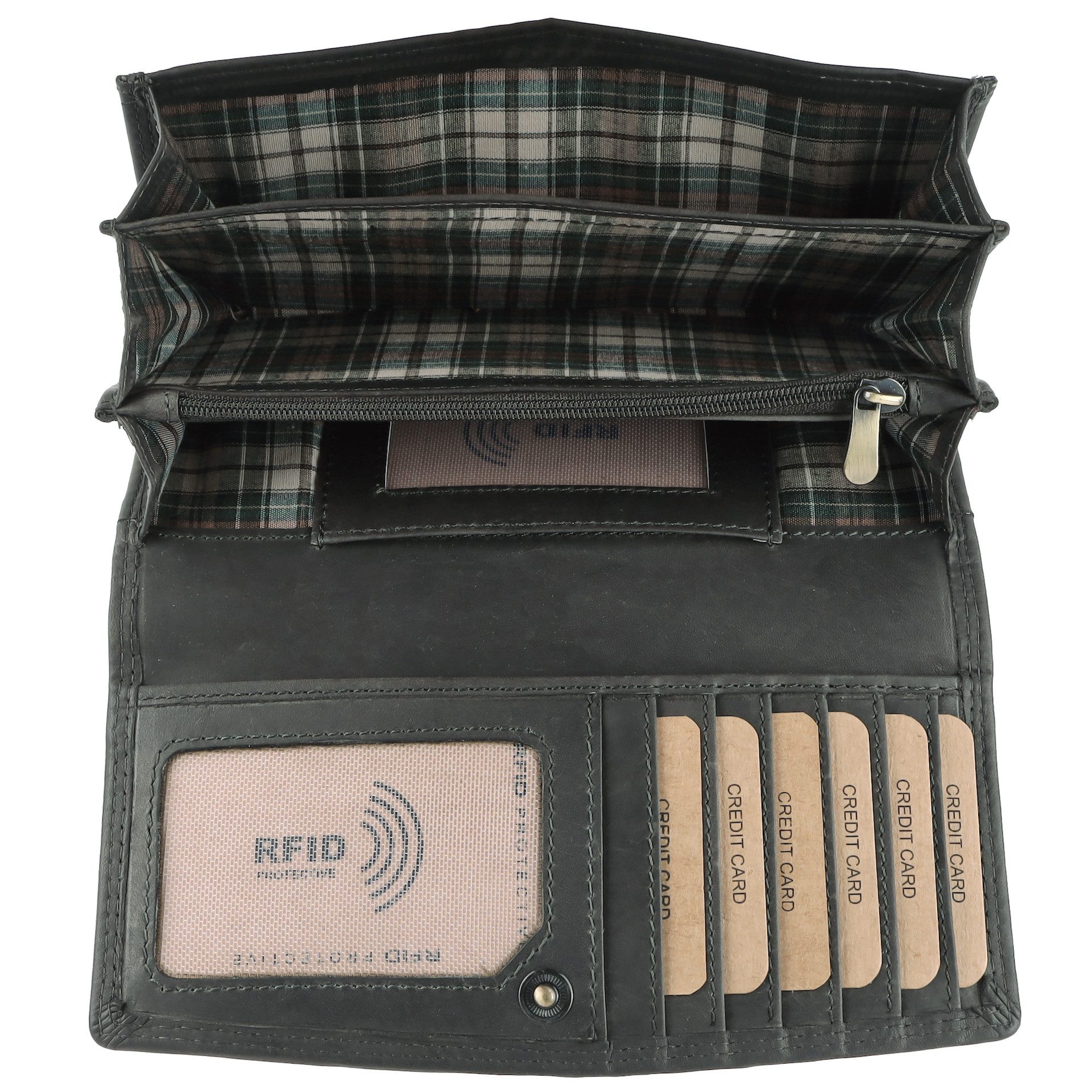 Benthill Geldbörse Damen Groß Echt Leder RFID vielen Kartenfächer XXL Portemonnaie, RFID-Schutz Kartenfächer Münzfach Reißverschlussfach