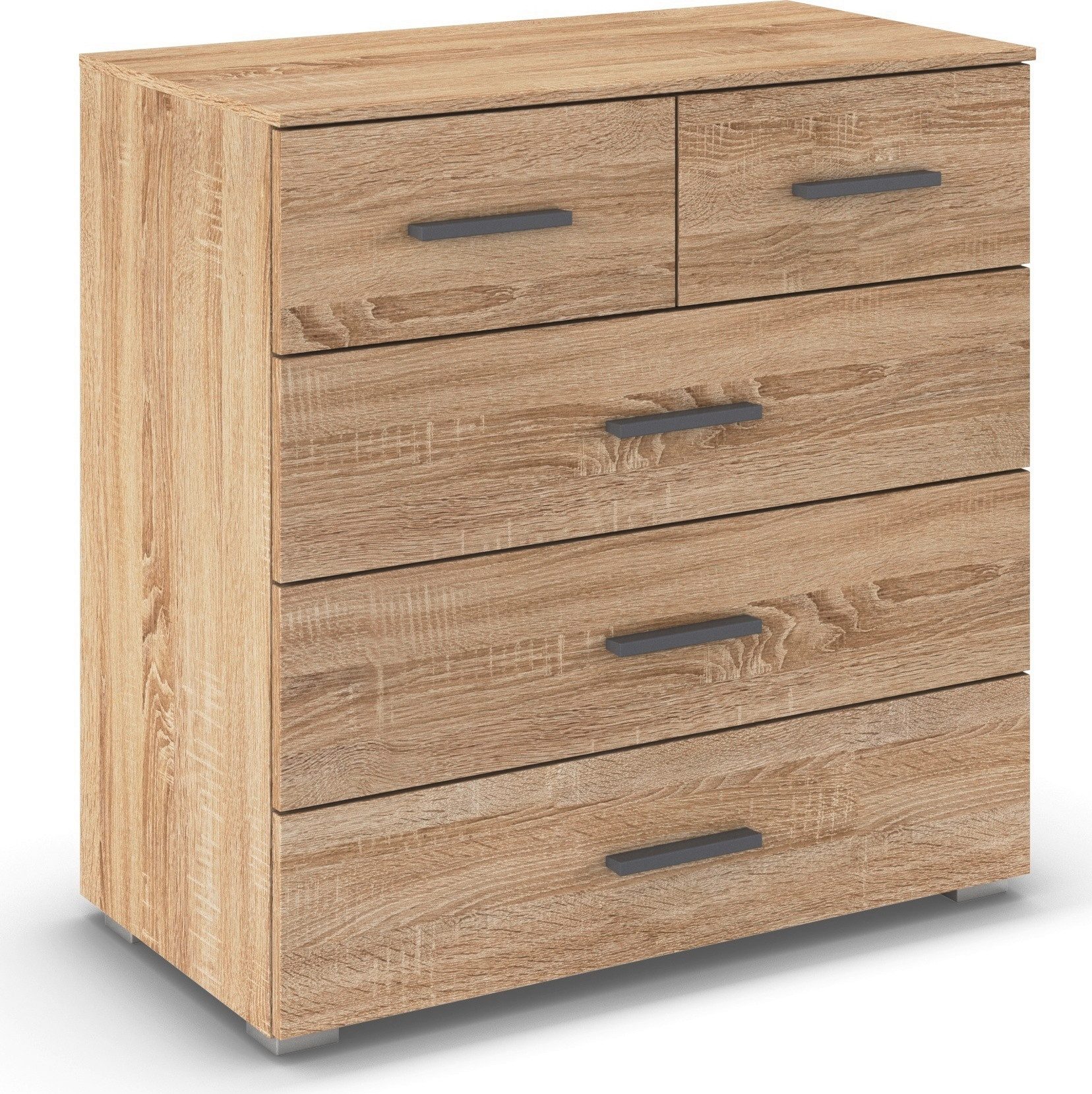 rauch Kommode Gamma (Breite 80 cm / Höhe 81 cm, verschiedene Griffvarianten/-Farben), mit fünf geräumigen Schubladen in verschiedenen Größen MADE IN GERMANY