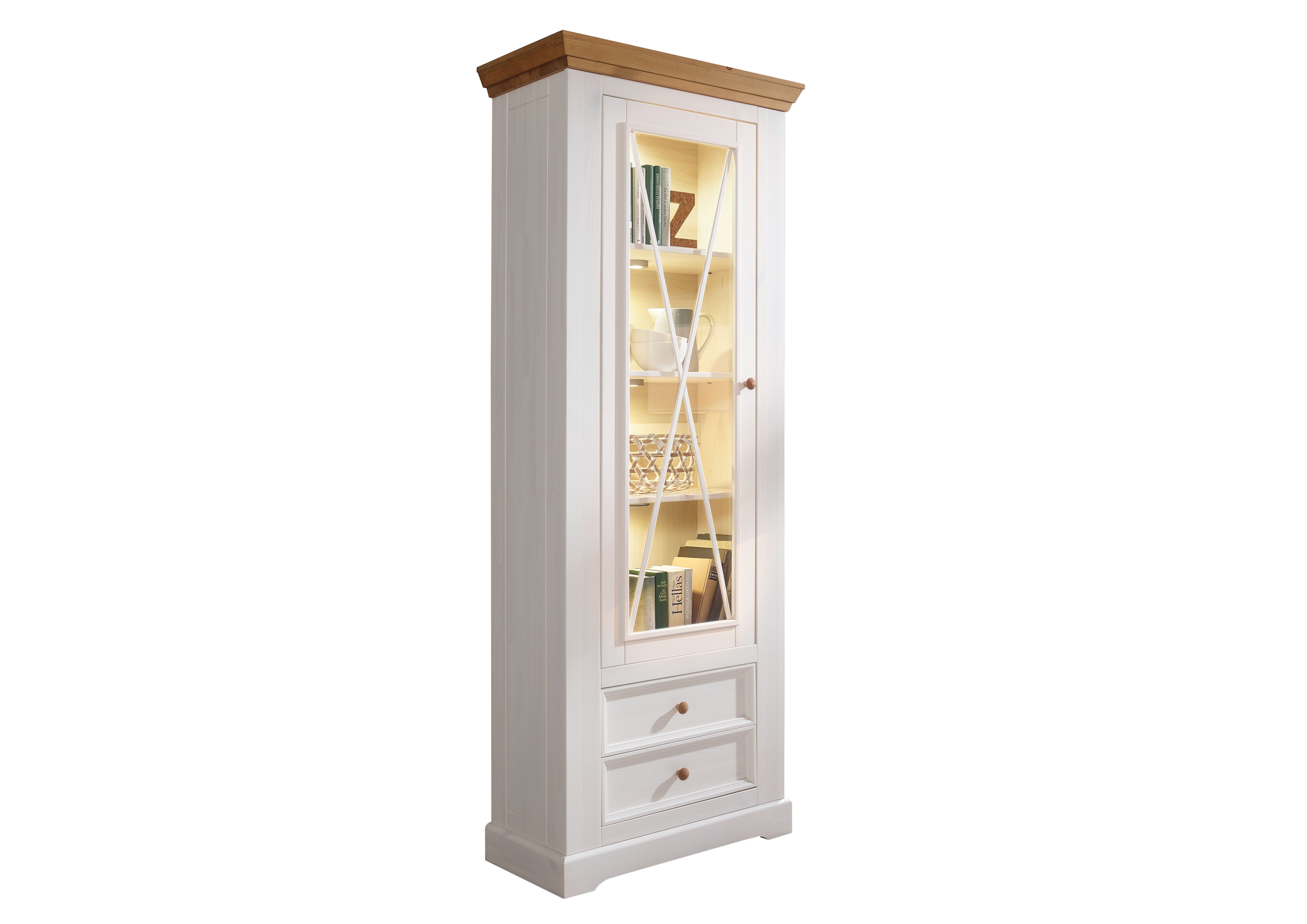 Woodroom Vitrine Oslo (Maße: 79 × 214 × 42 cm) Kiefer massiv weiß oder grau gewachst