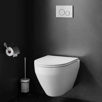 AM.PM Tiefspül-WC Spirit V2.0 Hänge WC Keramik, Spülrandloses WC,Tiefspüler, wandhängend, Abgang waagerecht, Schnellverschluss-Sitz mit Soft-Close-Funktion, Flash Clean