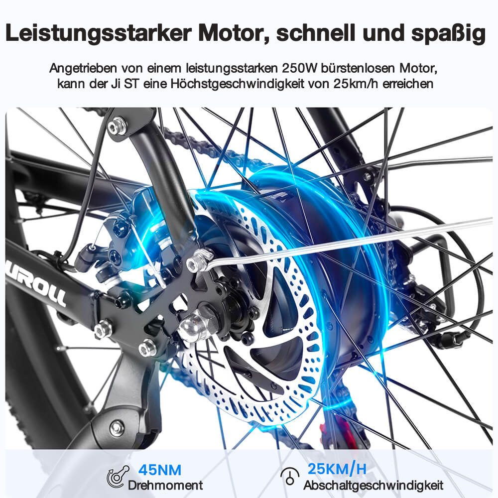 Touroll E-Bike J1 ST Trekkingrad mit 250-W-Motor, 27,5-Zoll-Rädern, 561,6 Wh Akku, 561,6 Wh, 100 km Reichweite, mechanische Scheibenbremse – Bild 3 von 5