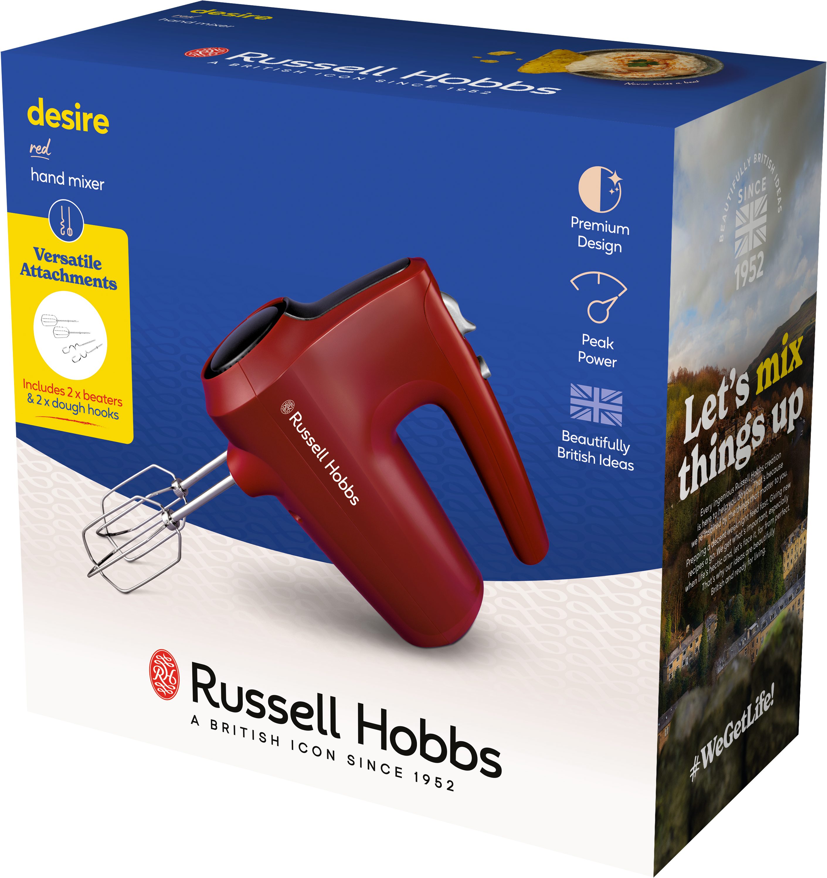 RUSSELL HOBBS Handmixer Desire 27150-56, spülmaschinenfeste Aufsätze: Knethaken & Quirle, 185 W, rot