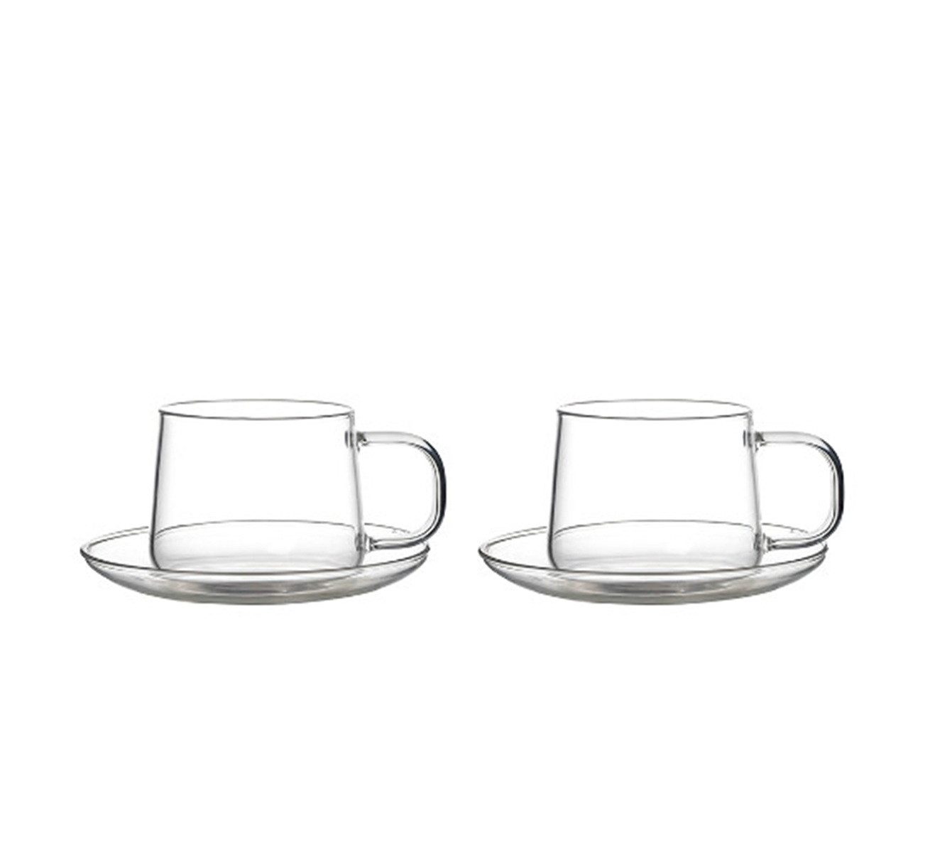 Schäfer Elektronik Gläser-Set 4-teiliges Gläser Set mit Unterteller & Henkel, 300 ml, 4-tlg., aus hochwertigem Borosilikatglas