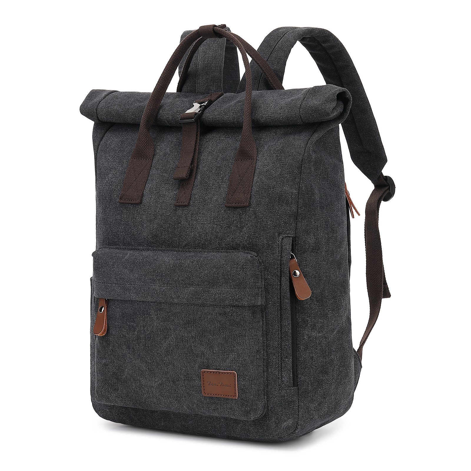 TAN.TOMI Laptoprucksack Canvas Rucksack, Rolltop Damen Herren Rucksack, Wasserdichter Rucksack, für Schule Geschäftsreisen Freizeittasche