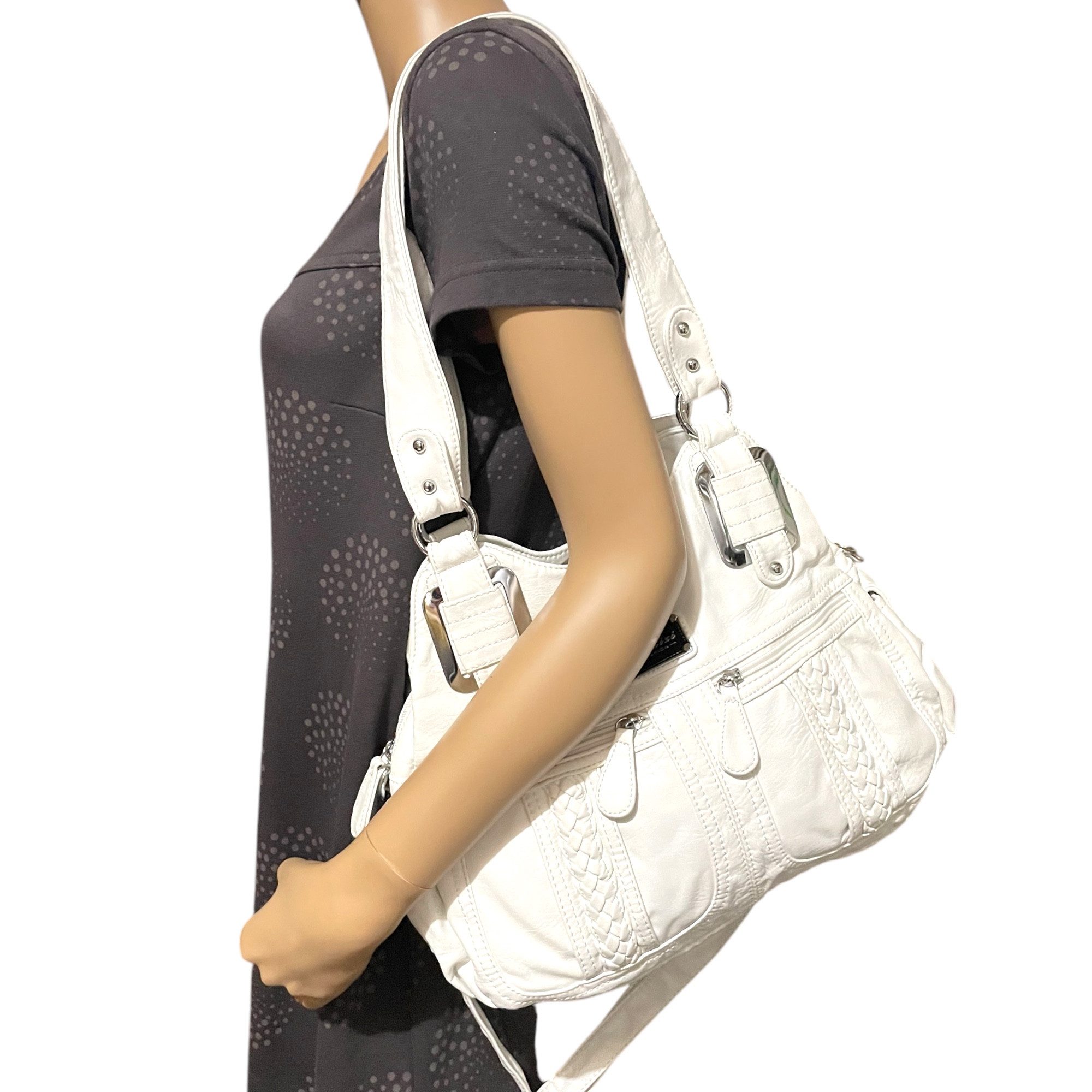 Taschen4life Schultertasche mittelgroße Damen Handtasche mit Fächern 0038, 2 Hauptfächer, mehrere kleine Fächer, abnehmb. Trageriemen