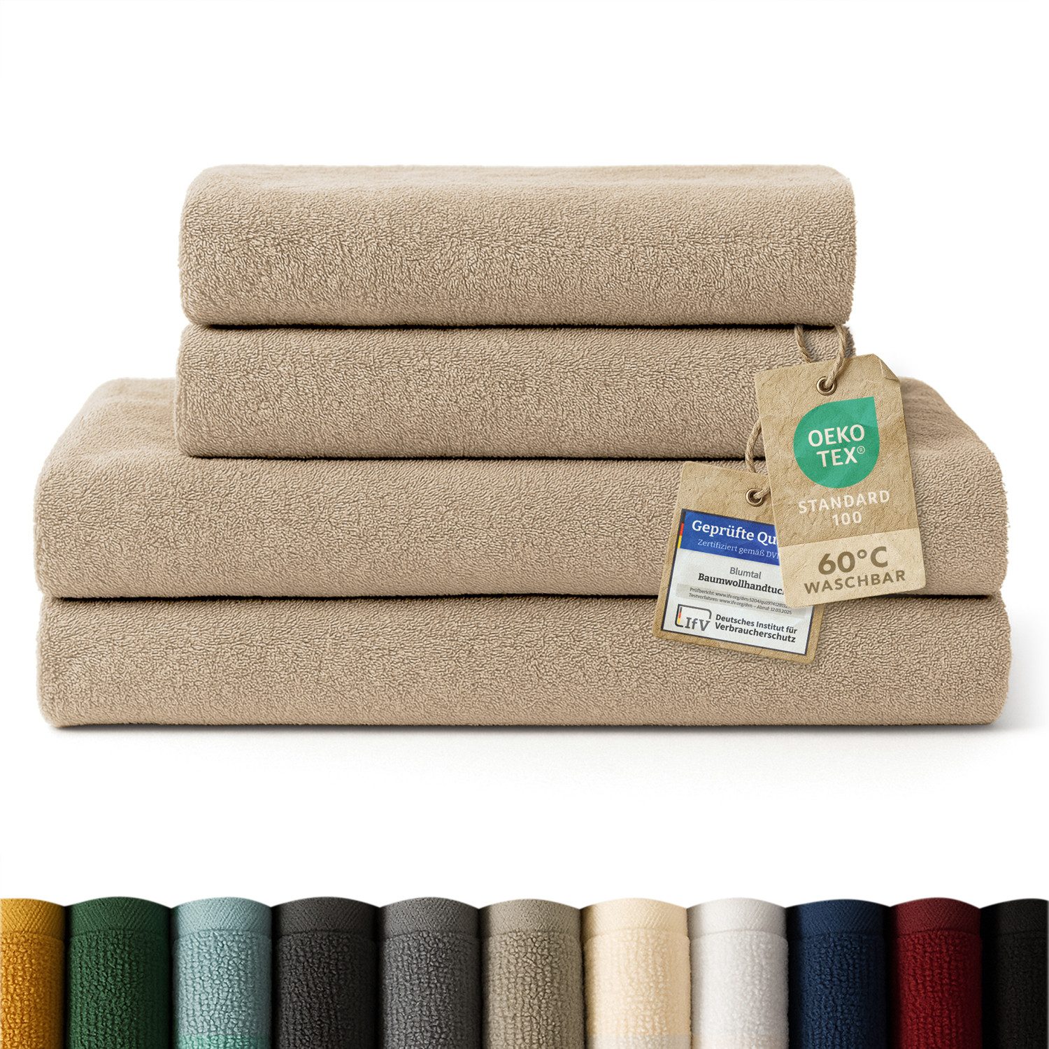 Blumtal Handtuch Set Premium 4/6-tlg. Frottier Dusch- (70x140 cm) & Handtuch (50x100 cm), Frottee (Set, 4-St), 100% Baumwolle, Oeko-TEX Zertifiziert