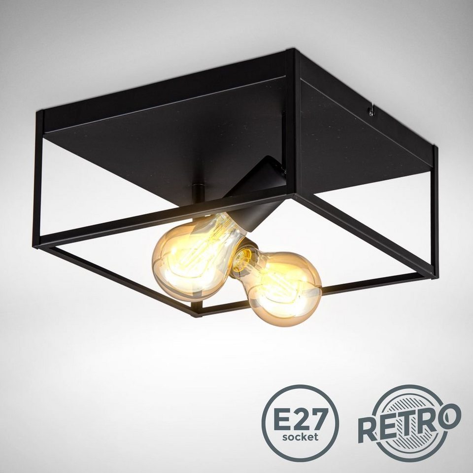 B.K.Licht Deckenleuchte Deckenlampe E27 Retro Schwarz Industrial - BKL1428, ohne  Leuchtmittel, 60W 2-flammig Käfig-Deckenleuchte Vintage Schlafzimmer  Wohnzimmer