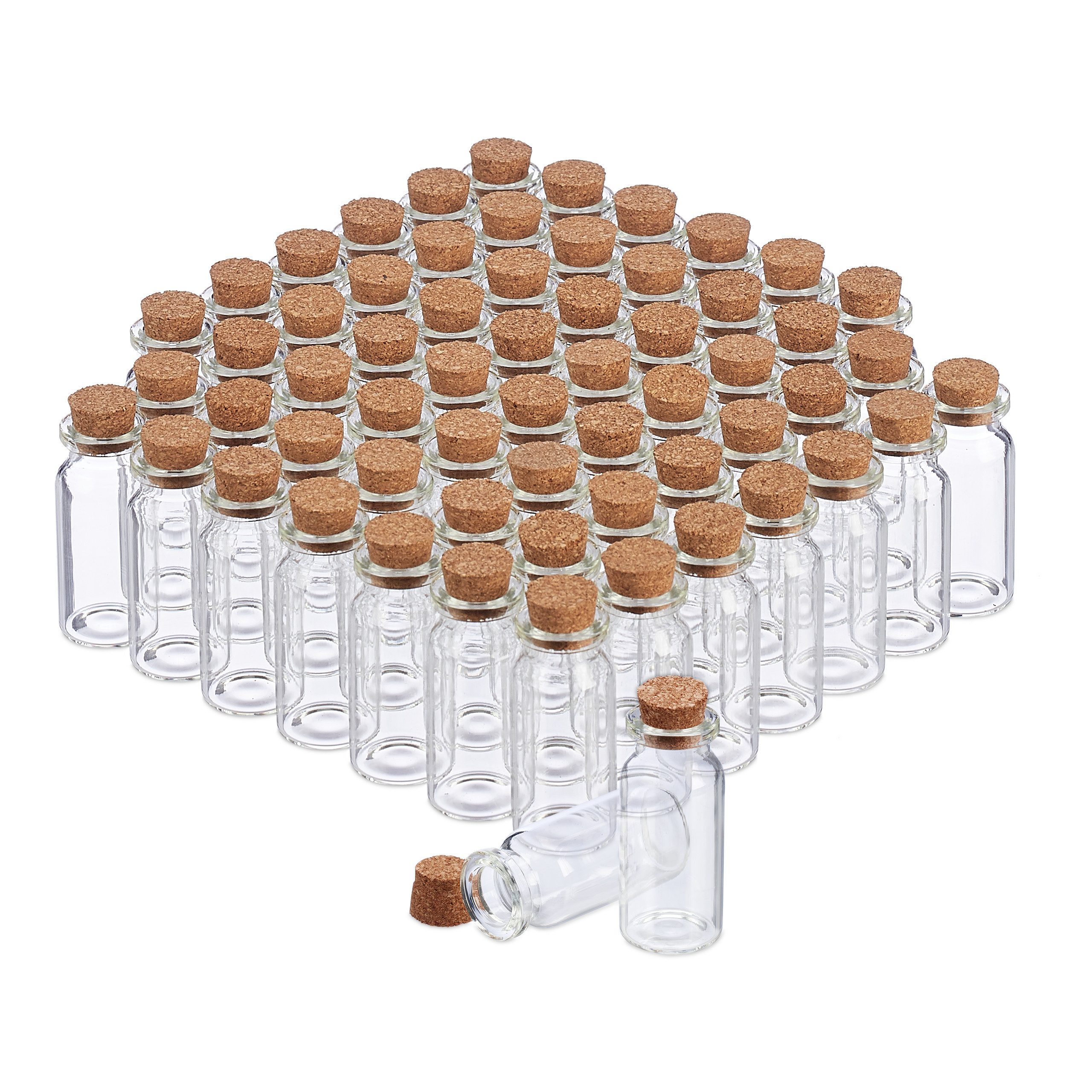 Deko-Glas Mini Glasfläschchen mit Korken 60er Set