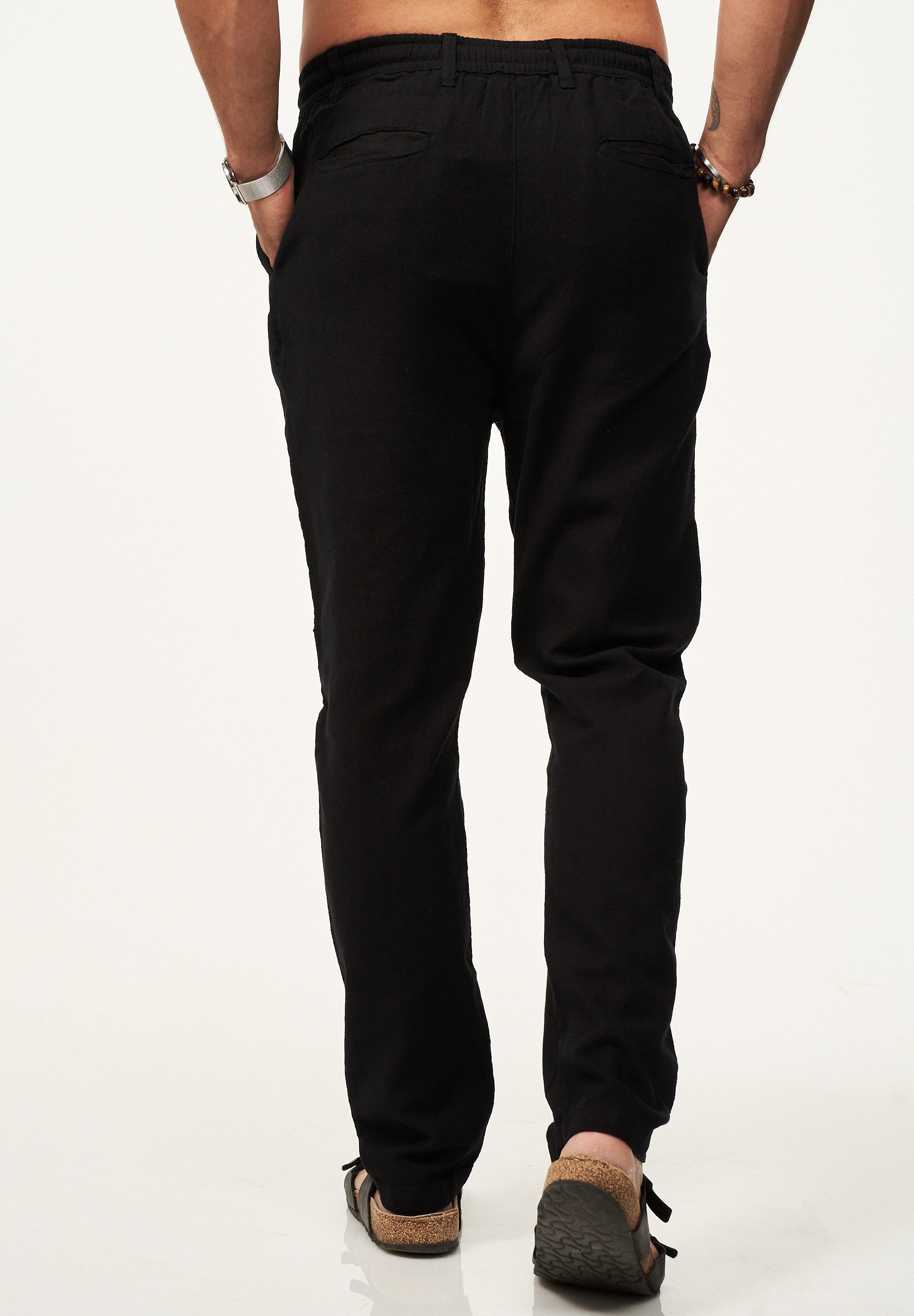 behype Leinenhose im Chinohosen Stil mit Gummibund & Kordel Herren luftige Stoffhose als Sommerhose - Freizeithose