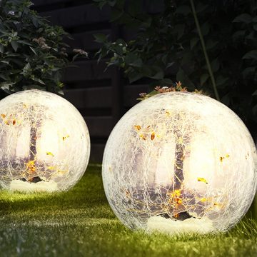etc-shop LED Gartenleuchte, LED-Leuchtmittel fest verbaut, 2er Set LED Außen Solar Steck Lampen Kugel Garten Erdspieß Glas