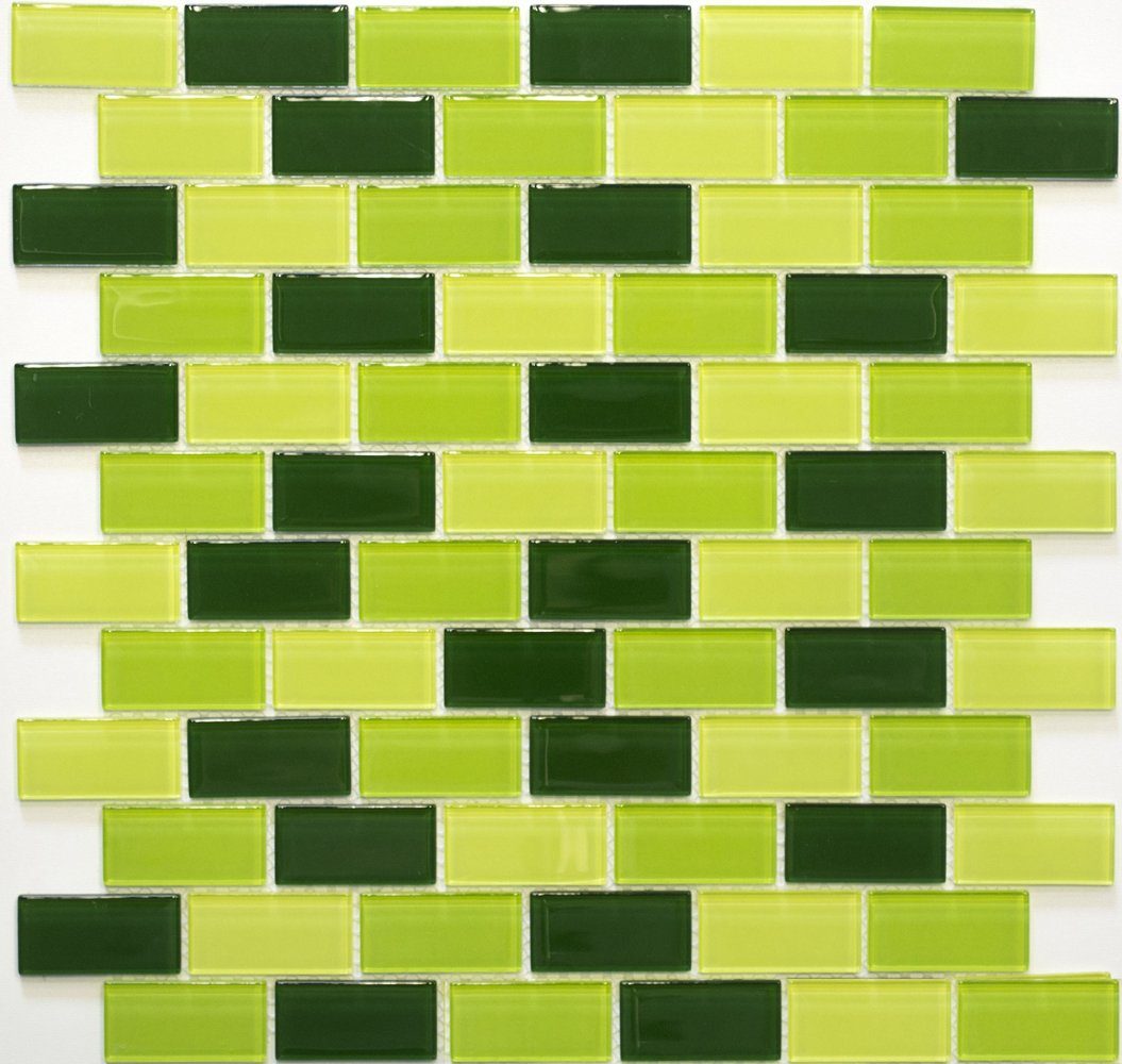 Mosani Mosaikfliesen Glasmosaik Crystal Mosaik grün glänzend / 10 Matten